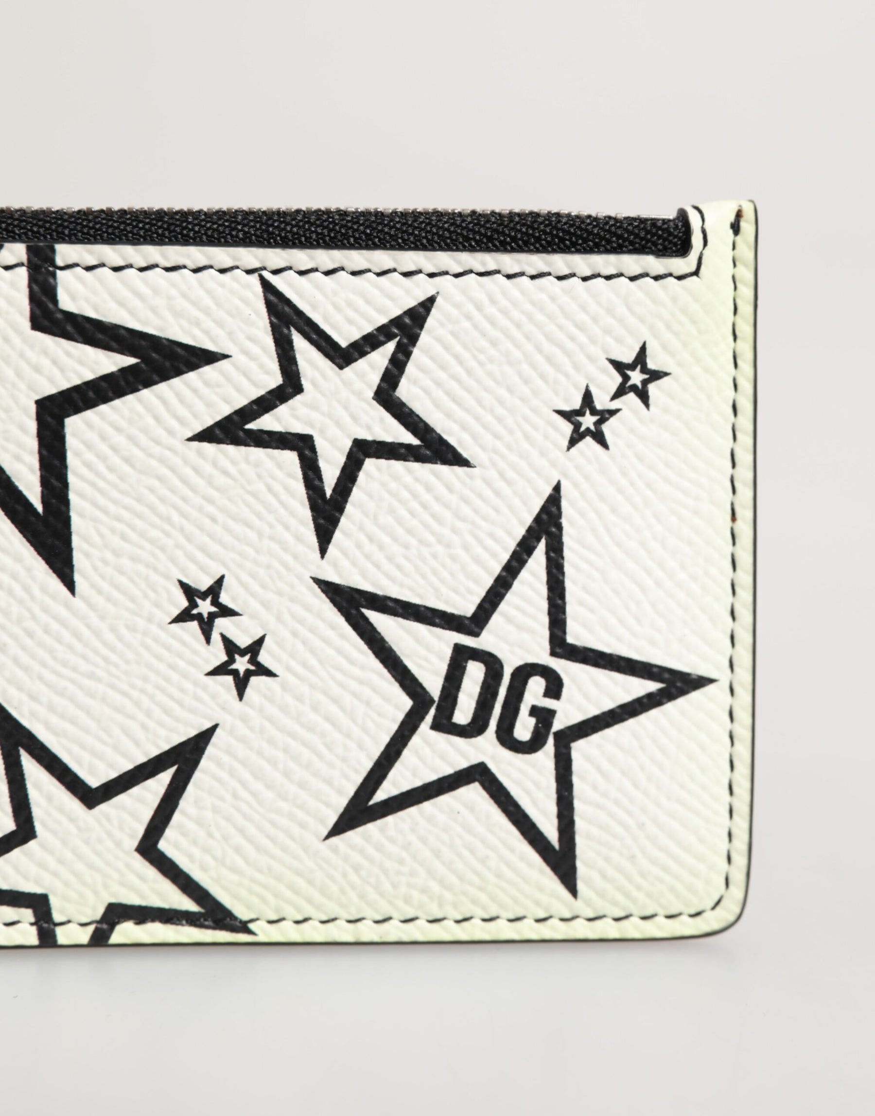 Dolce & Gabbana White Leather Douphin DG Logo Star Print Card Holder Wallet | Regal Royce