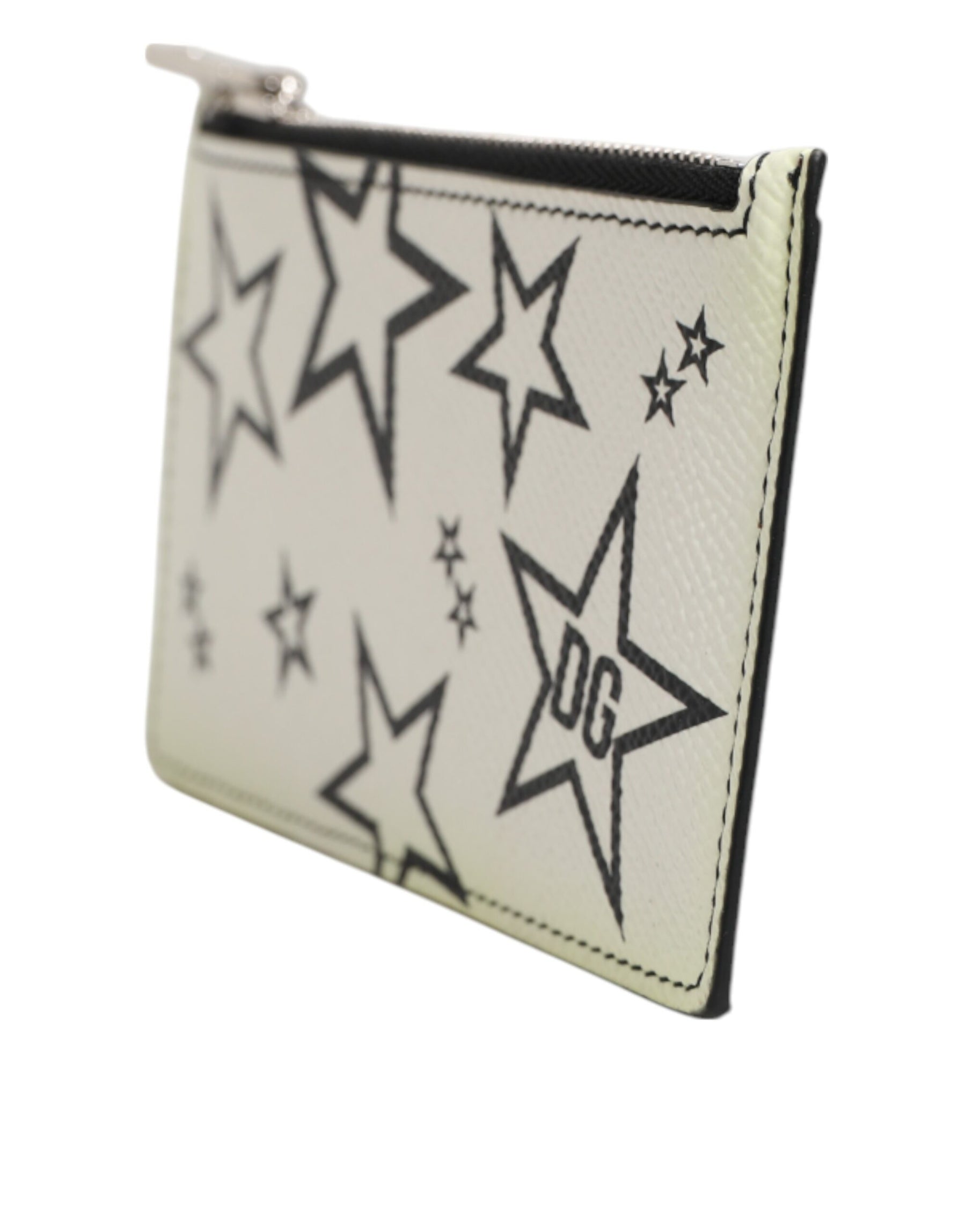 Dolce & Gabbana White Leather Douphin DG Logo Star Print Card Holder Wallet | Regal Royce