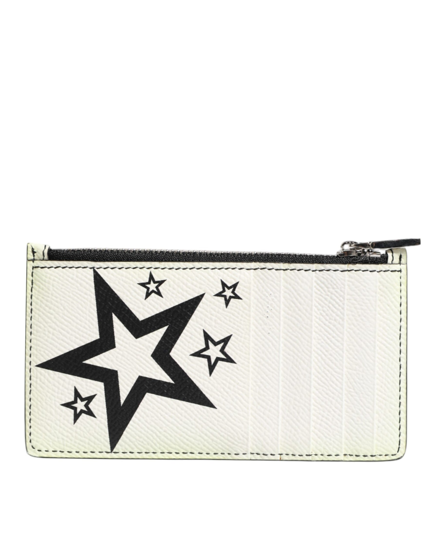 Dolce & Gabbana White Leather Douphin DG Logo Star Print Card Holder Wallet | Regal Royce