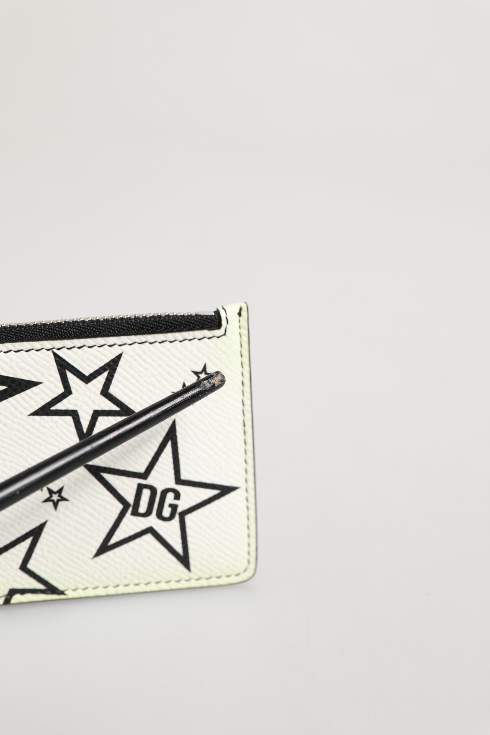 Dolce & Gabbana White Leather Douphin DG Logo Star Print Card Holder Wallet | Regal Royce