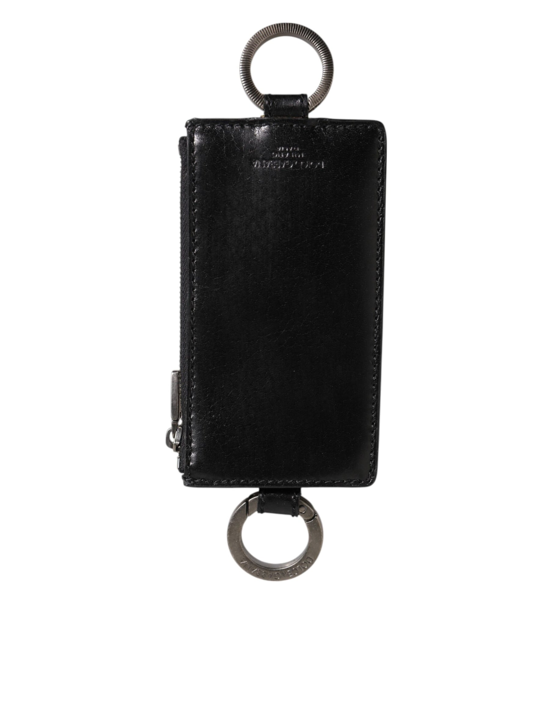 Dolce & Gabbana Black Leather Logo Embossed Lanyard Card Holde Wallet | Regal Royce