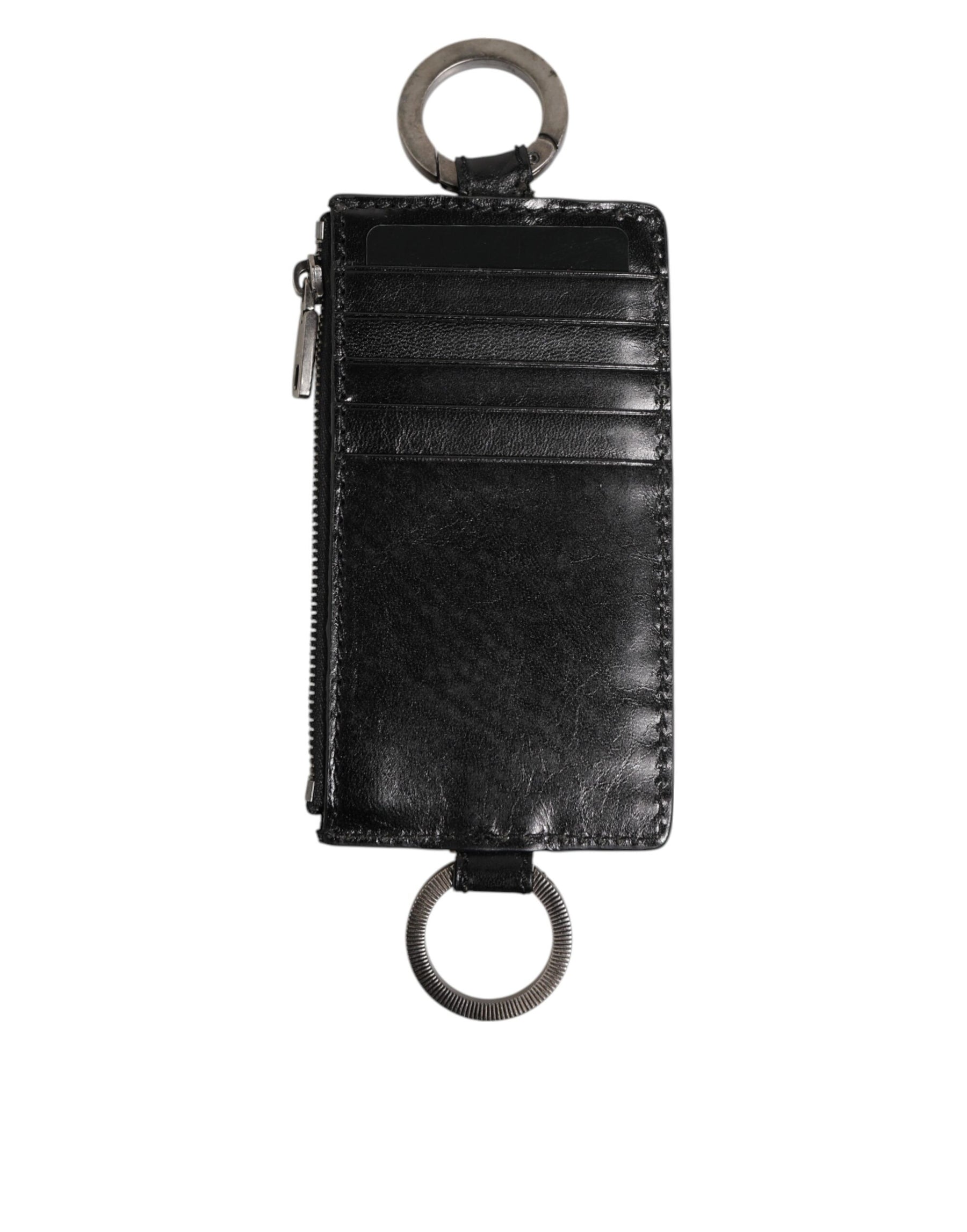 Dolce & Gabbana Black Leather Logo Embossed Lanyard Card Holde Wallet | Regal Royce