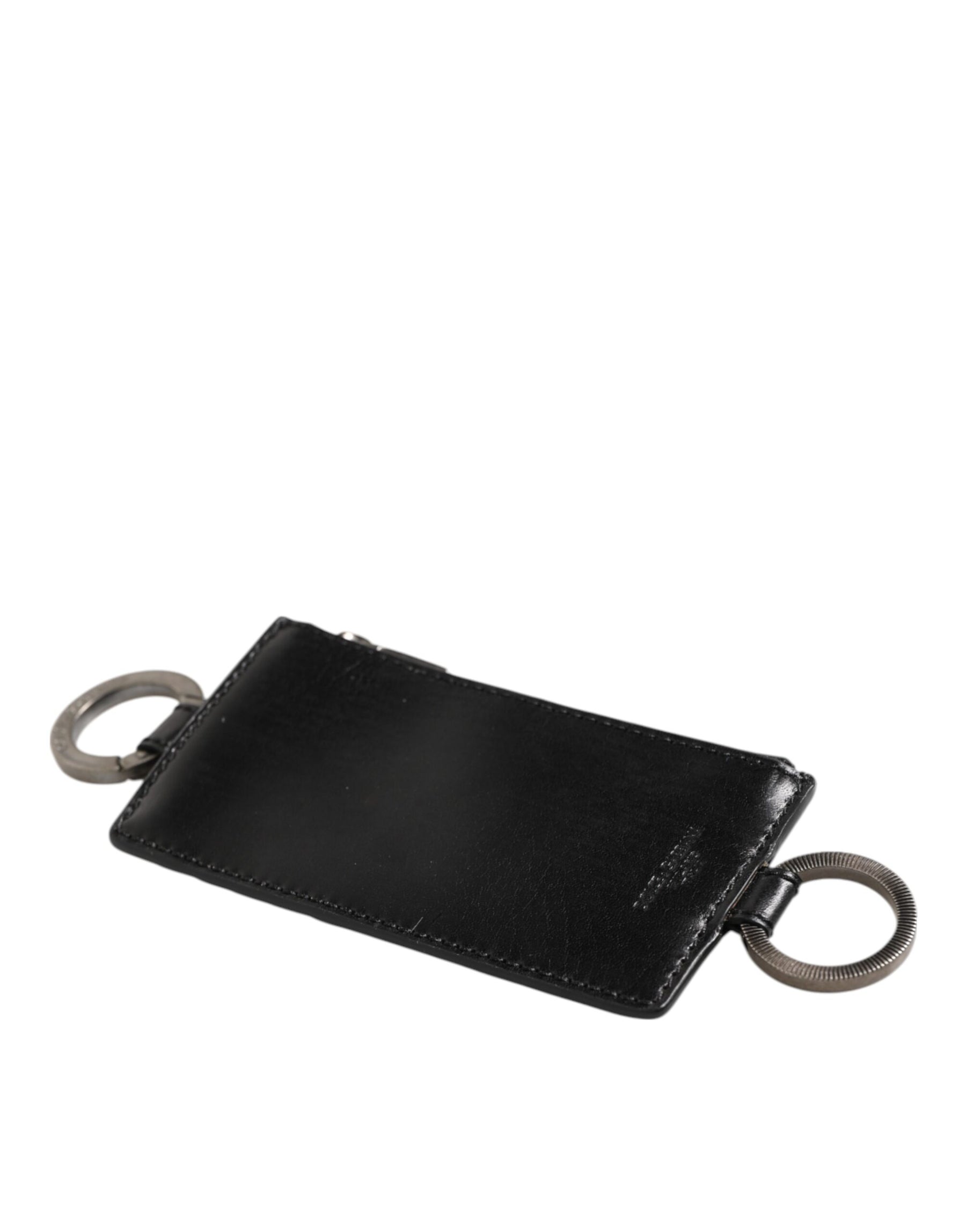 Dolce & Gabbana Black Leather Logo Embossed Lanyard Card Holde Wallet | Regal Royce
