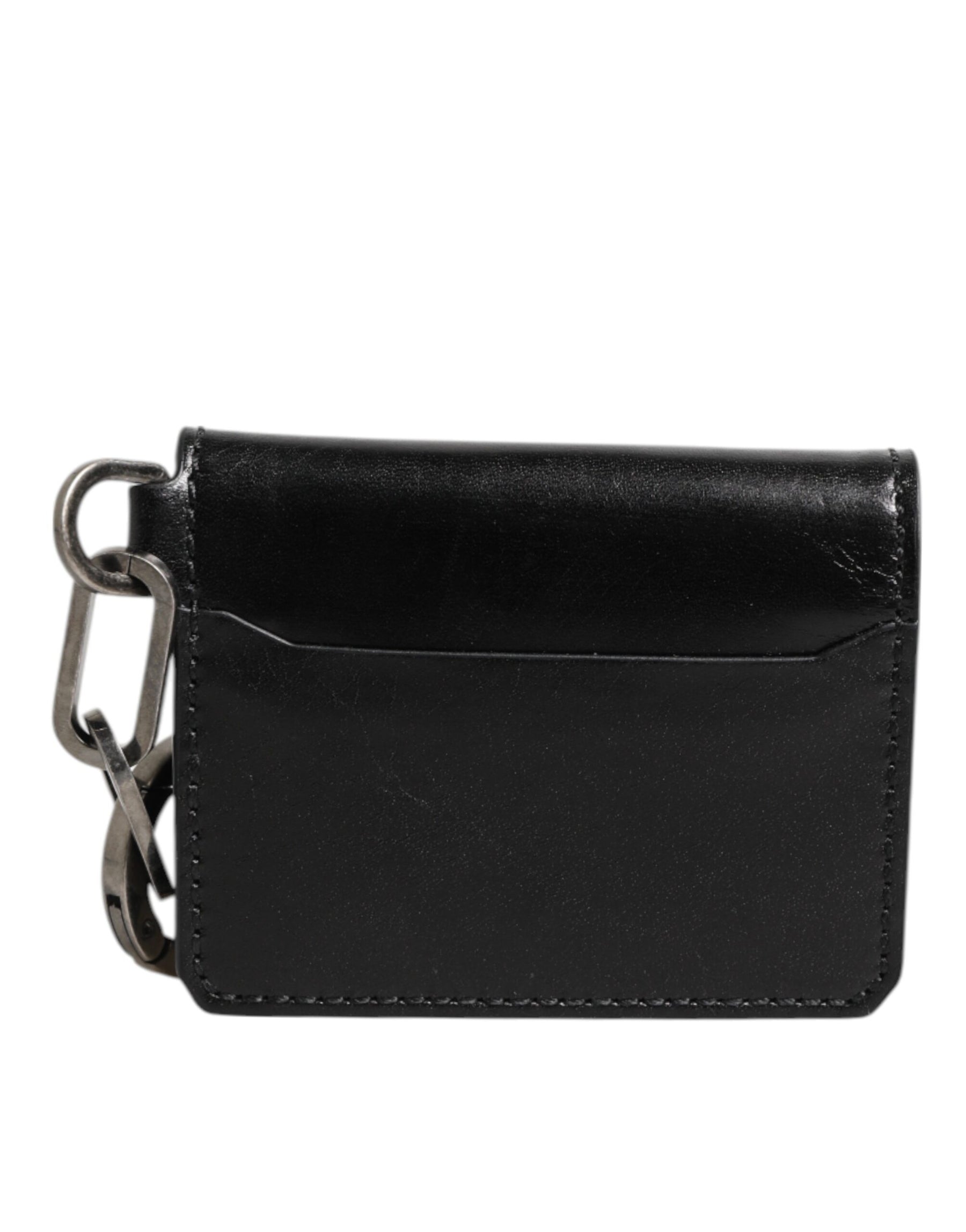 Dolce & Gabbana Wallet Black Leather Logo Embossed Key Chain Card Holder Wallet | Regal Royce