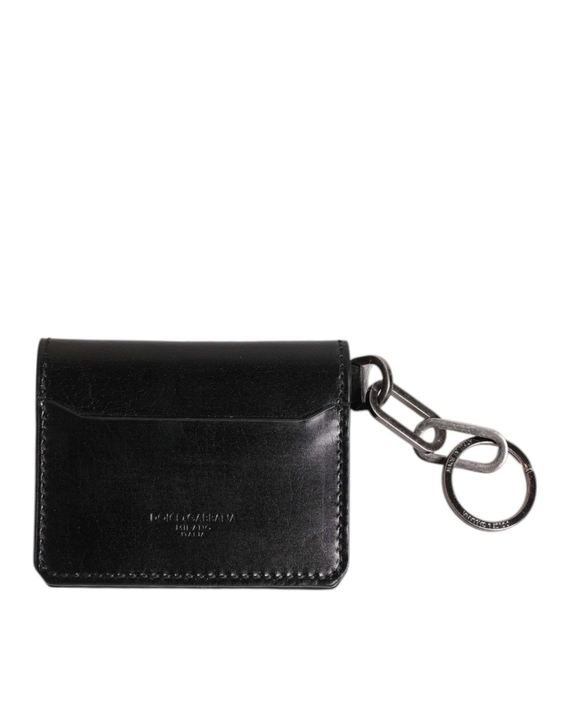 Dolce & Gabbana Black Leather Logo Embossed Key Chain Card Holder Wallet | Regal Royce