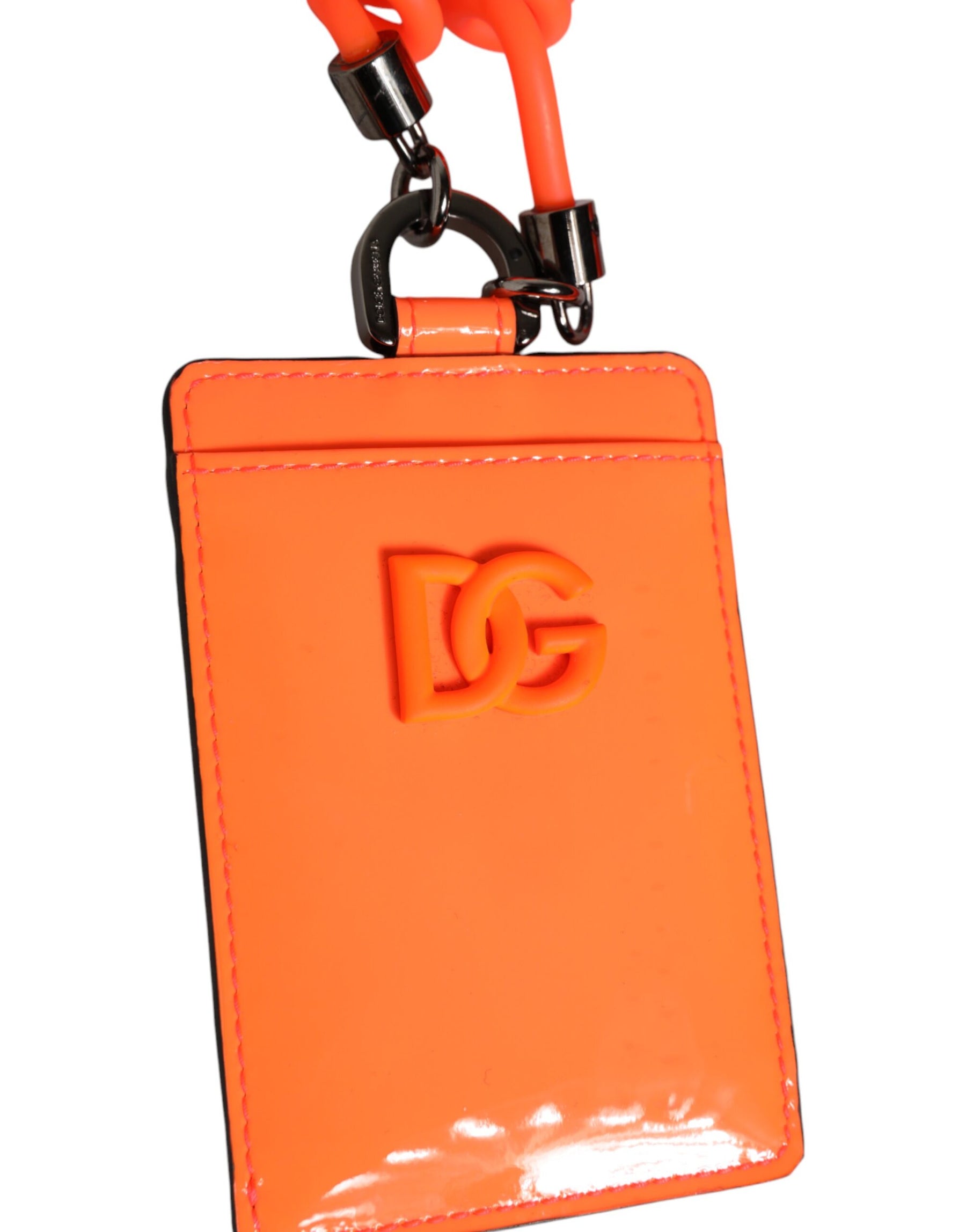 Dolce & Gabbana Orange Leather Logo Embossed Lanyard Card Holder Wallet | Regal Royce