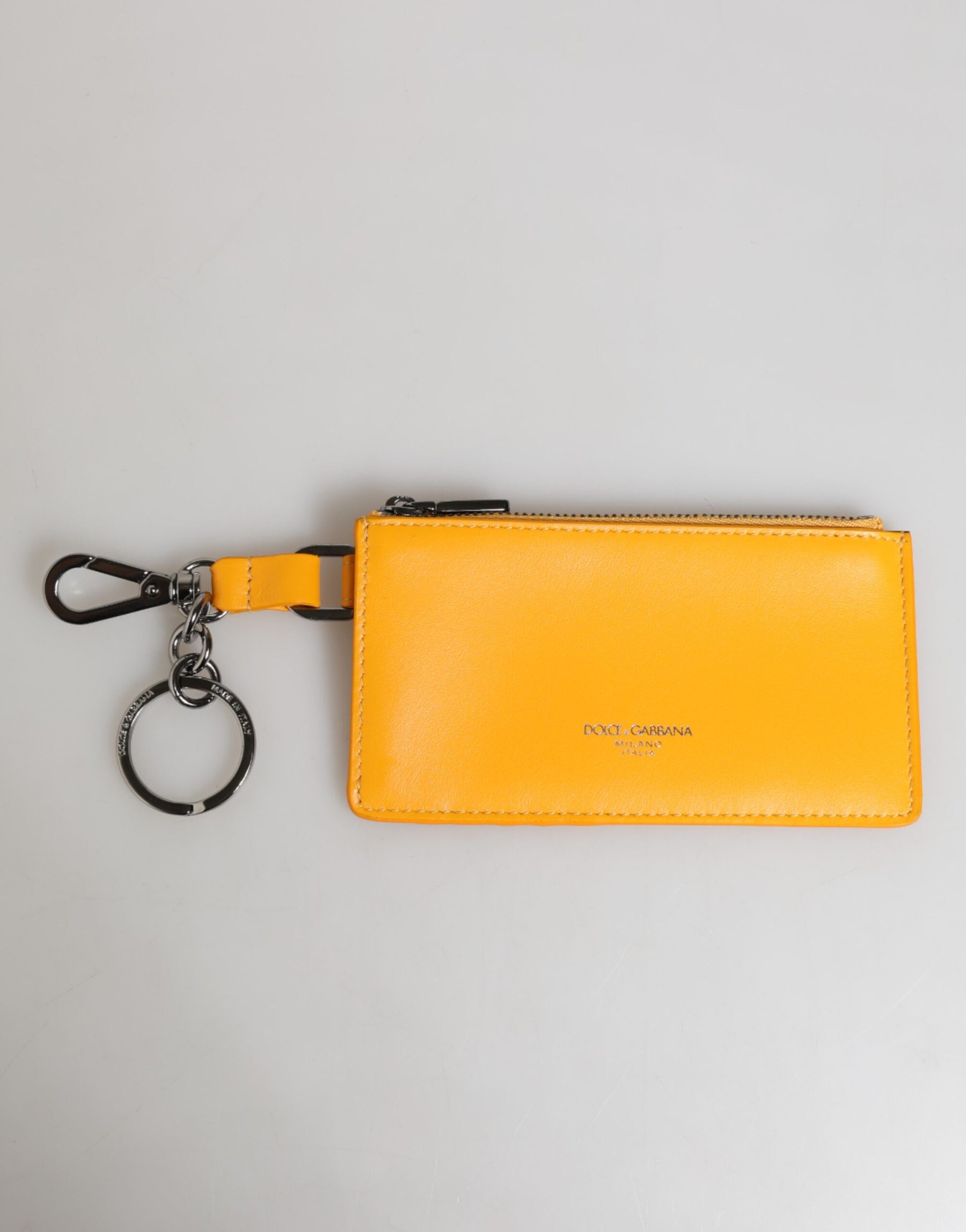 Dolce & Gabbana Yellow Orange Leather Credit Card Key Holder Clip On Wallet | Regal Royce