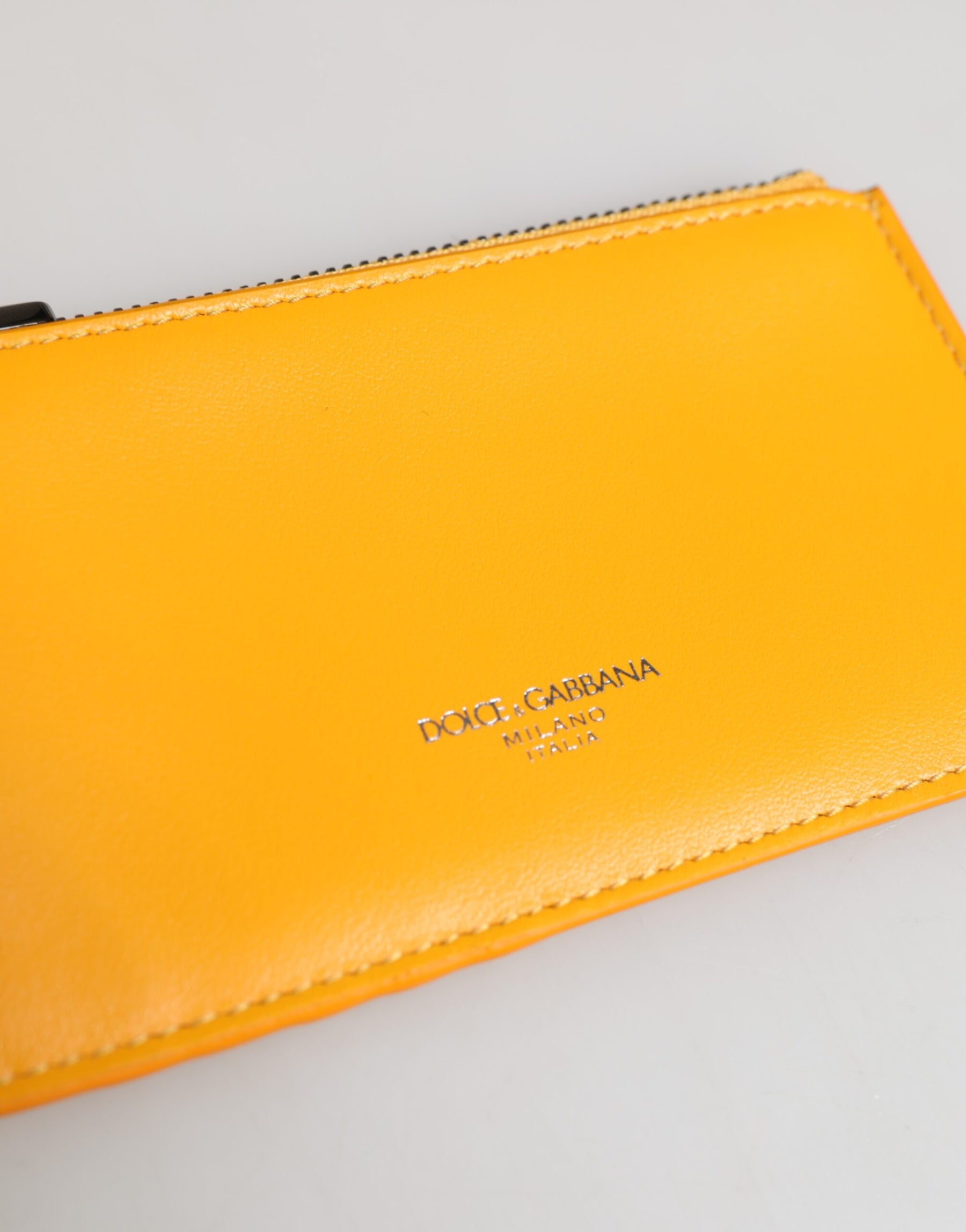 Dolce & Gabbana Yellow Orange Leather Credit Card Key Holder Clip On Wallet | Regal Royce