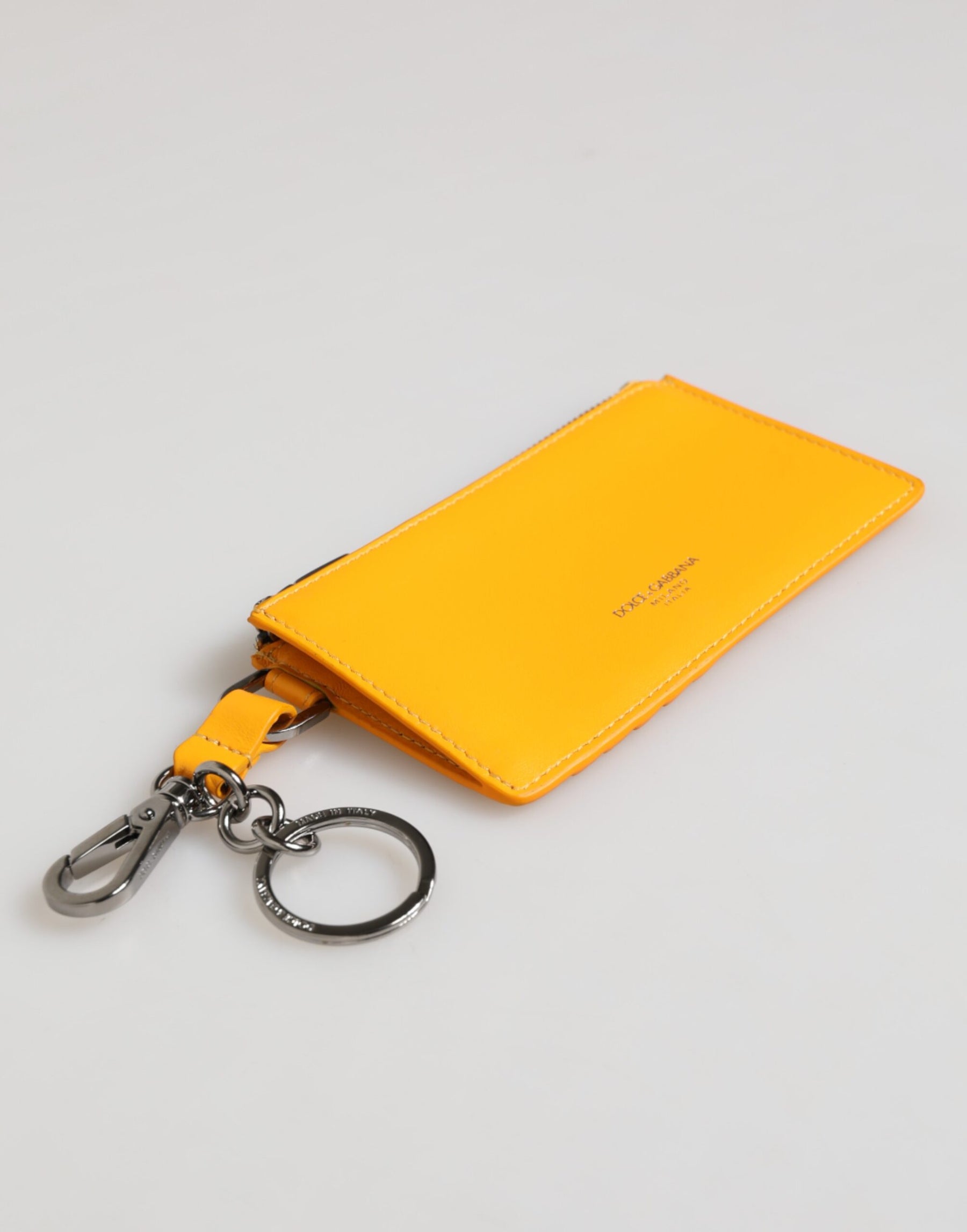 Dolce & Gabbana Yellow Orange Leather Credit Card Key Holder Clip On Wallet | Regal Royce