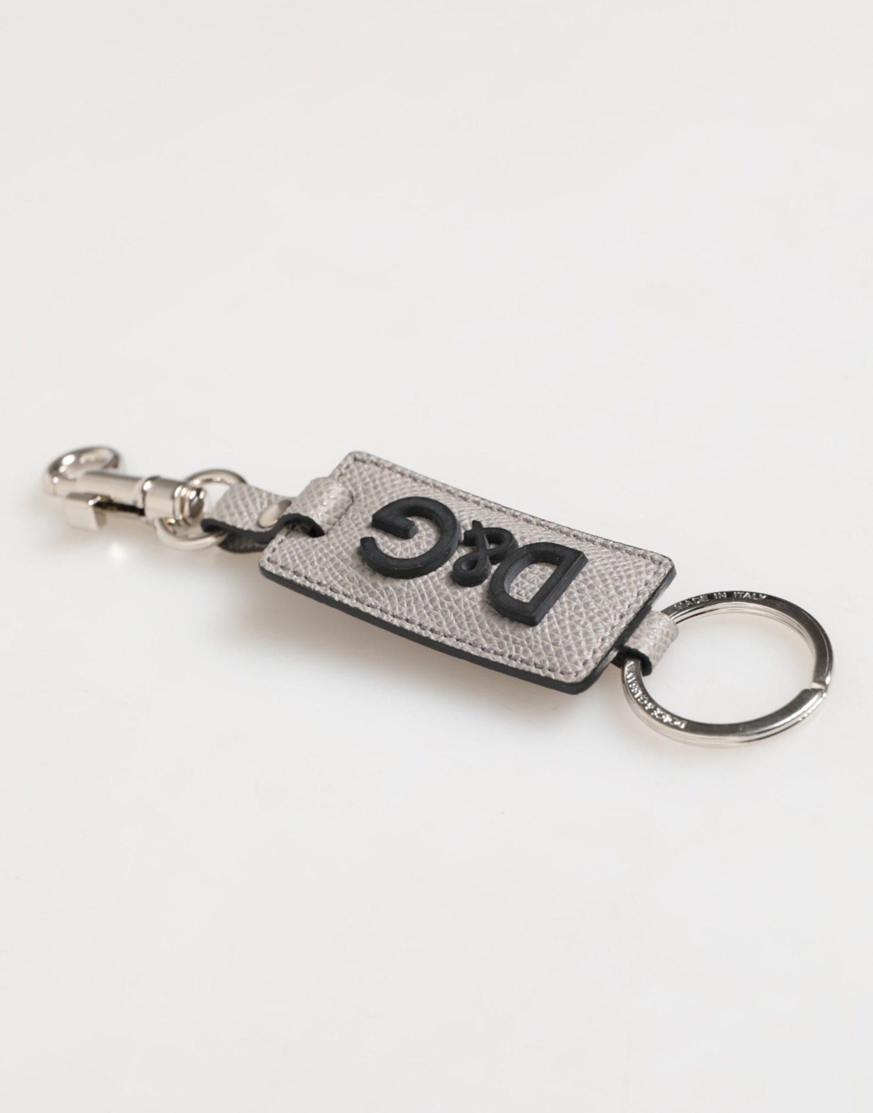 Dolce & Gabbana Gray Leather Logo Metal Ring Keychain Holder Men Keyring | Regal Royce