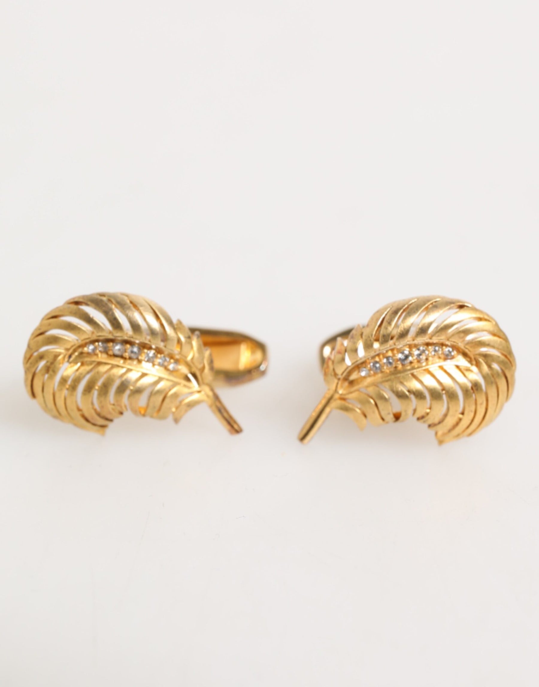 Dolce & Gabbana Gold 925 Sterling Silver Crystal Leaf Accessory Cufflink | Regal Royce