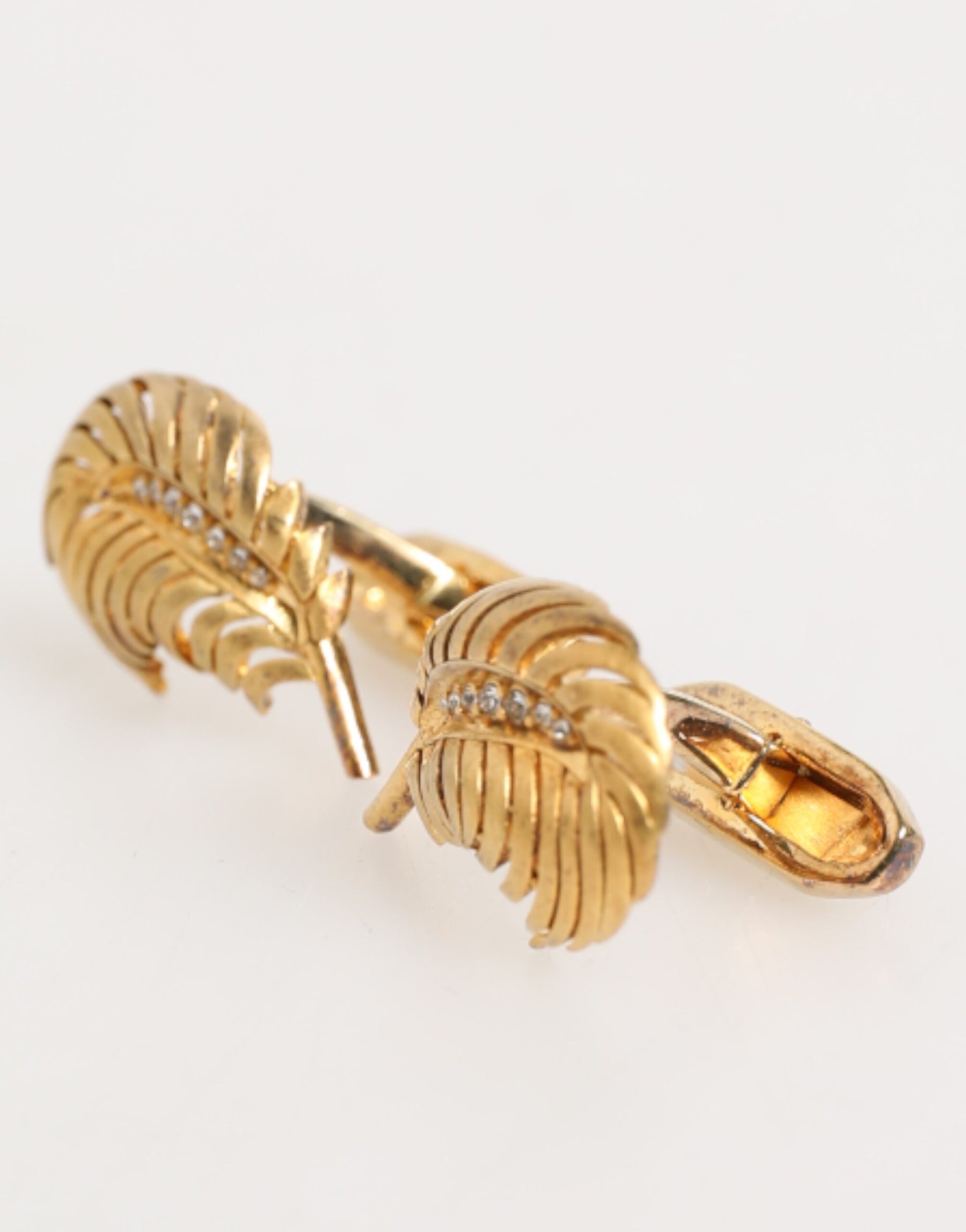 Dolce & Gabbana Gold 925 Sterling Silver Crystal Leaf Accessory Cufflink | Regal Royce