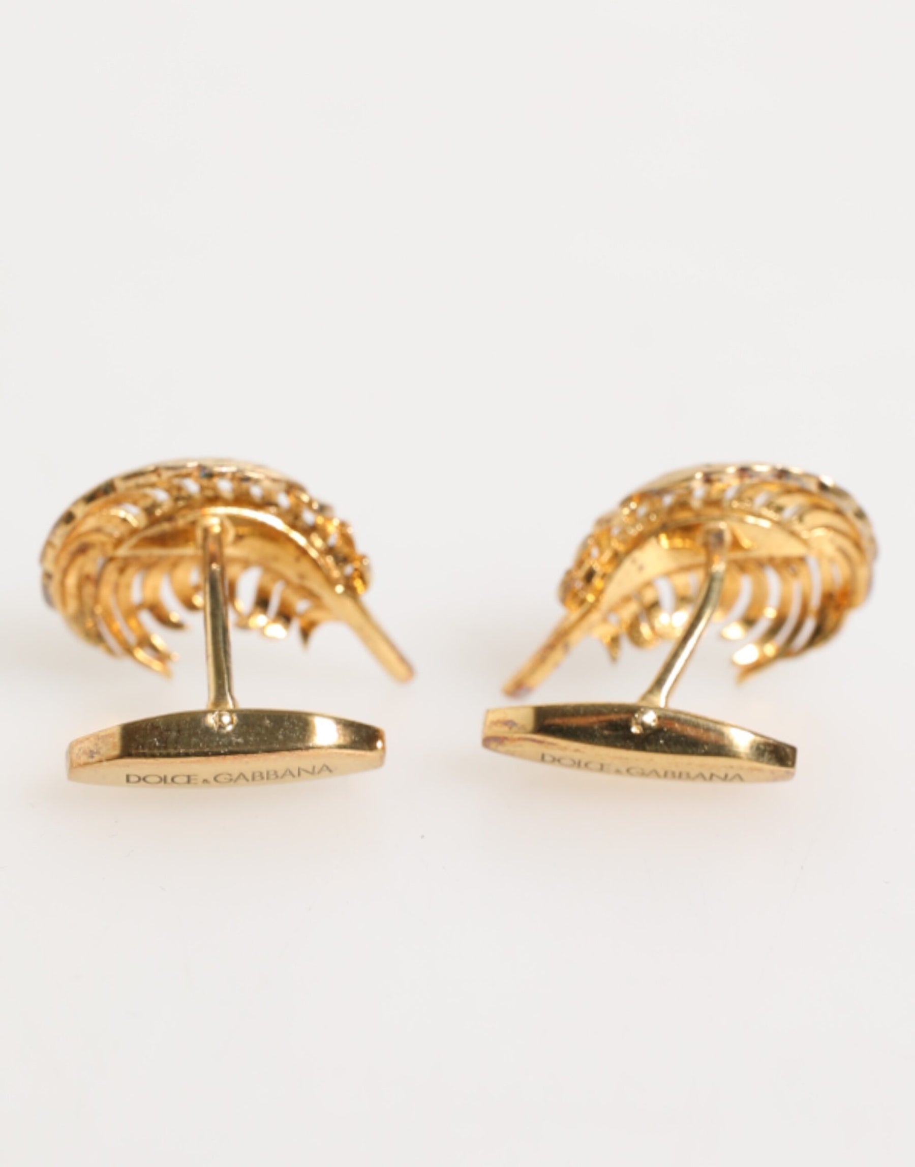 Dolce & Gabbana Gold 925 Sterling Silver Crystal Leaf Accessory Cufflink | Regal Royce