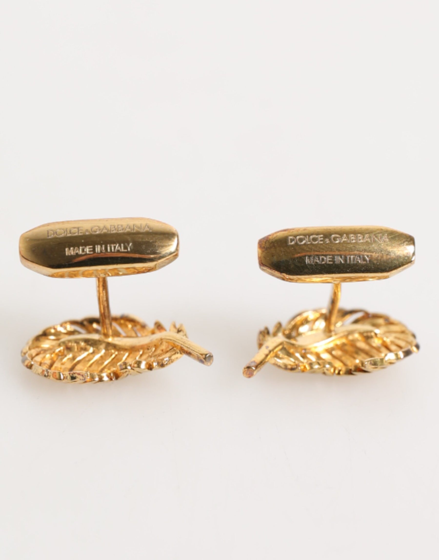 Dolce & Gabbana Gold 925 Sterling Silver Crystal Leaf Accessory Cufflink | Regal Royce