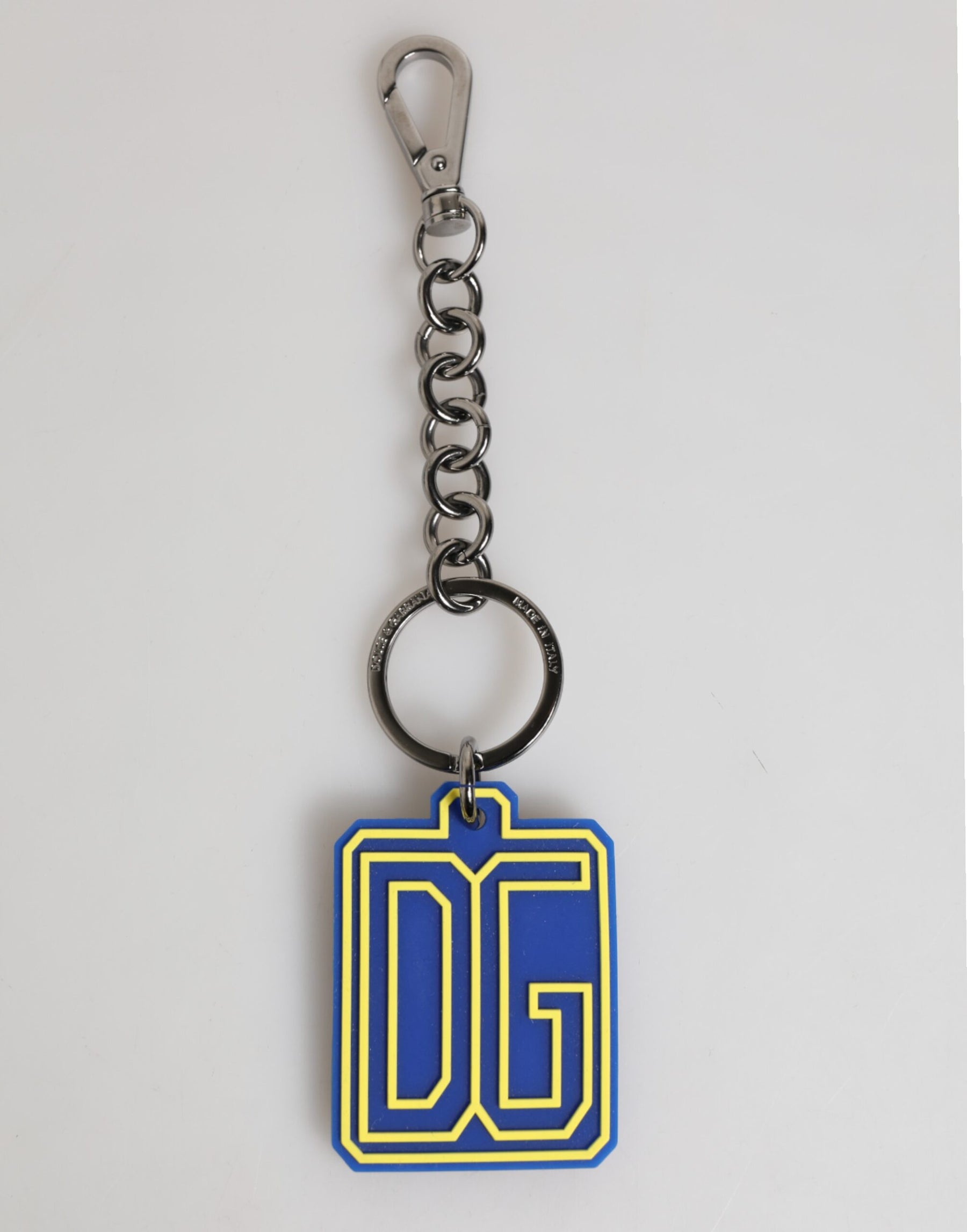 Dolce & Gabbana Blue Yellow DG Rubber Logo Silver Men Keychain Keyring | Regal Royce