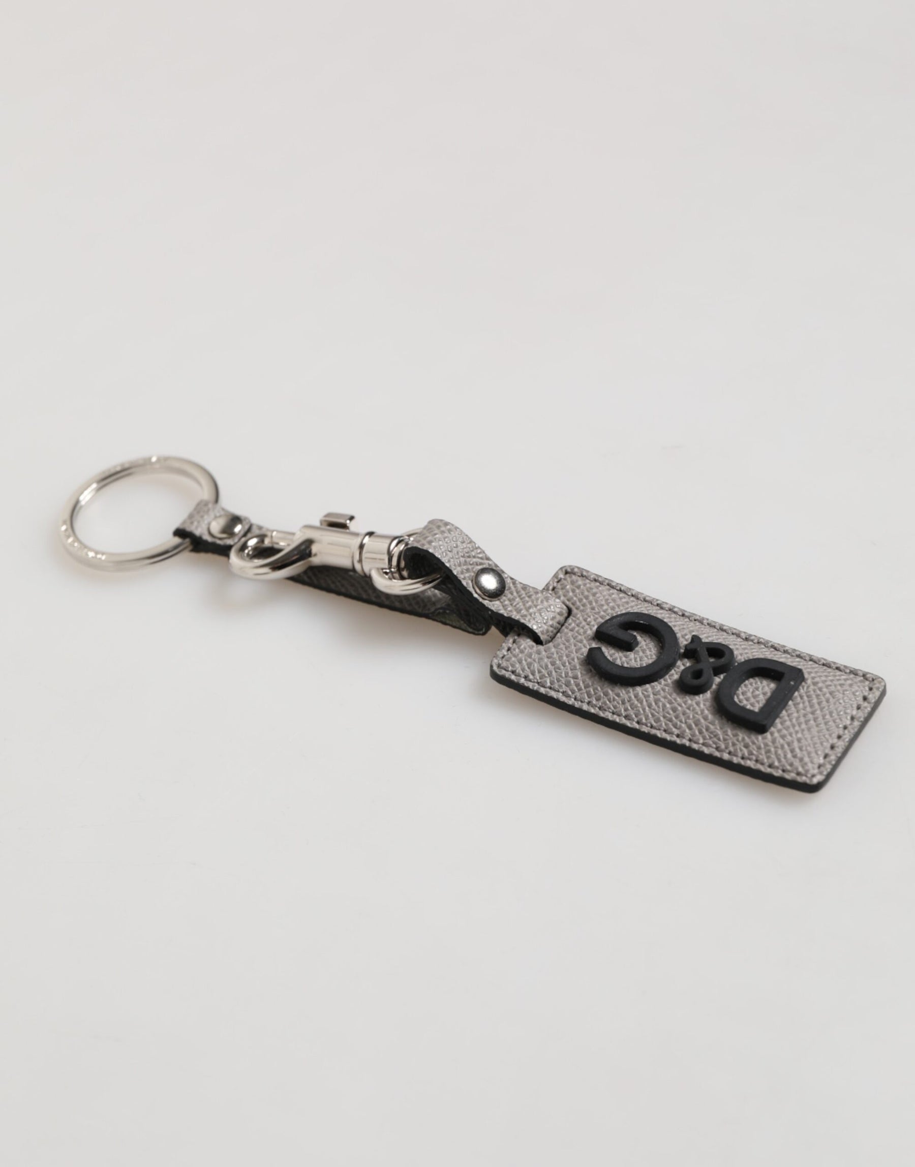 Dolce & Gabbana Gray Leather Logo Metal Ring Keychain Holder Men Keyring | Regal Royce