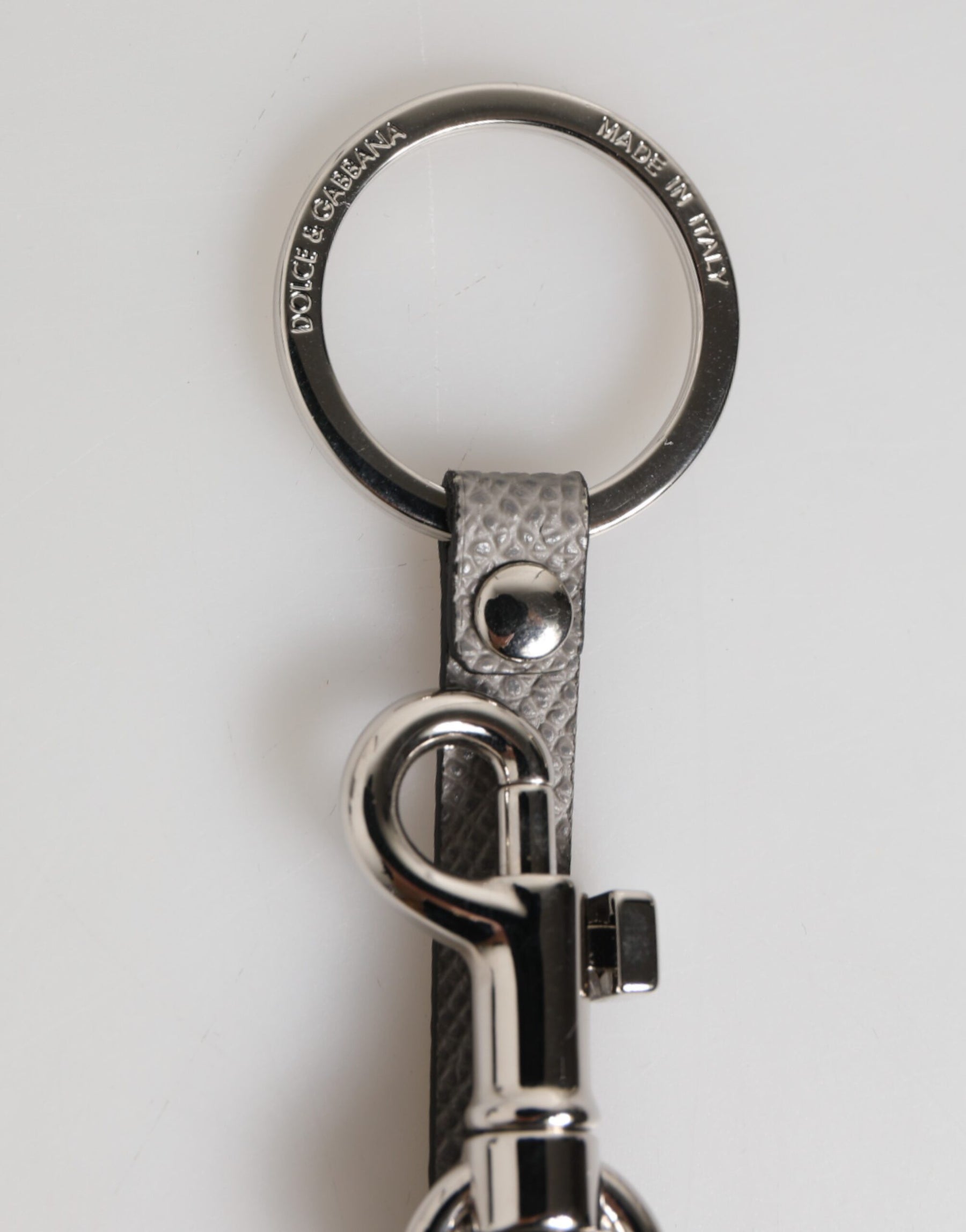 Dolce & Gabbana Gray Leather Logo Metal Ring Keychain Holder Men Keyring | Regal Royce