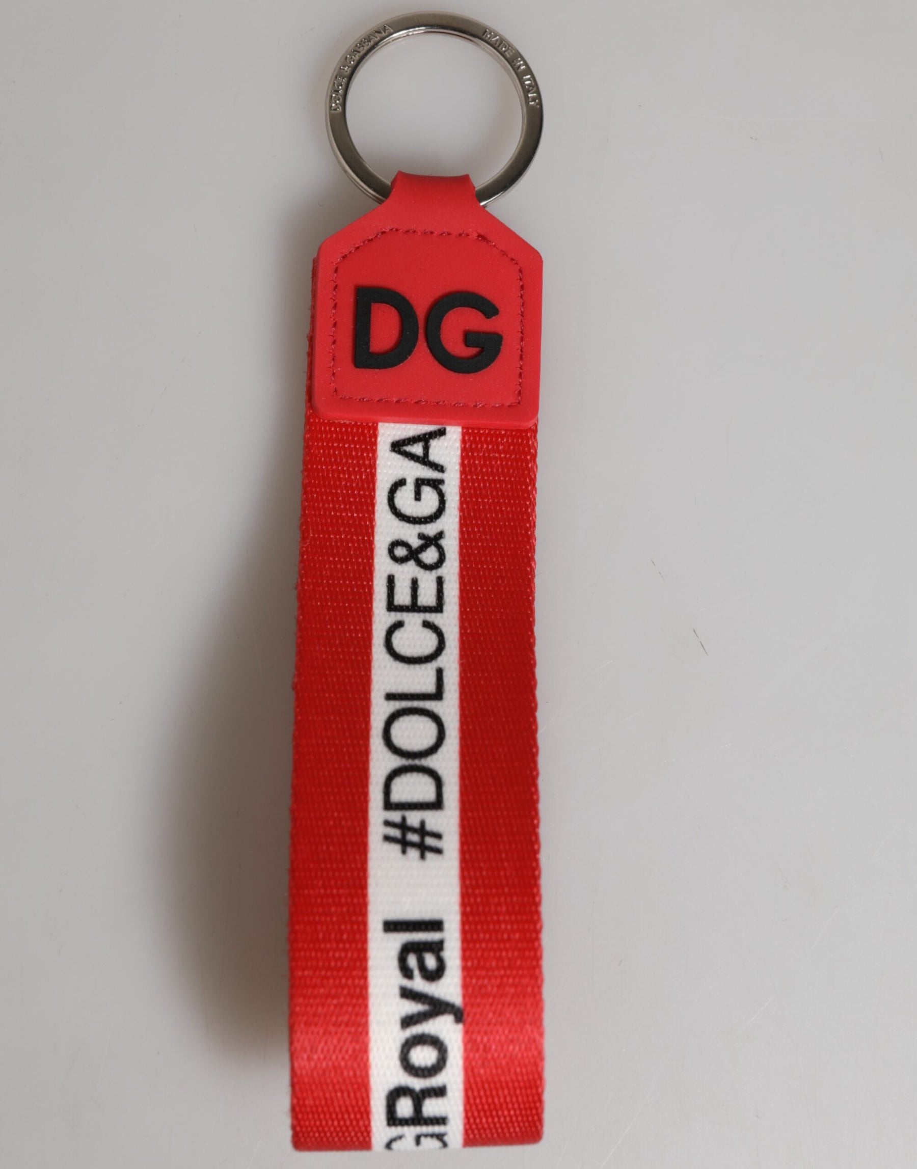 Dolce & Gabbana Red Logo Polyester Silver Brass Holder Keychain Keyring | Regal Royce