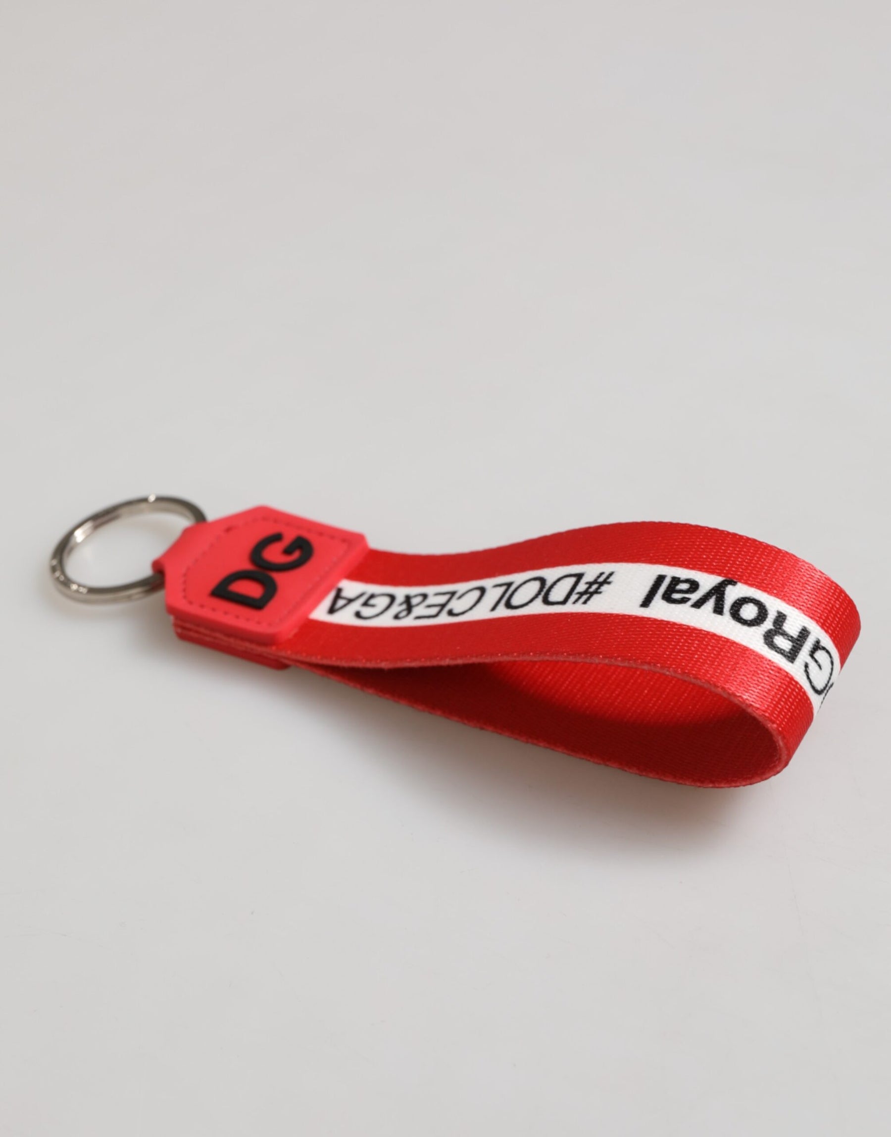 Dolce & Gabbana Red Logo Polyester Silver Brass Holder Keychain Keyring | Regal Royce