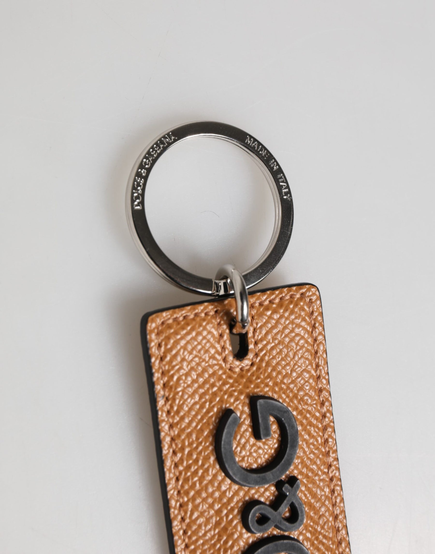 Dolce & Gabbana Brown Leather Logo Metal Ring Keychain Holder Men Keyring | Regal Royce