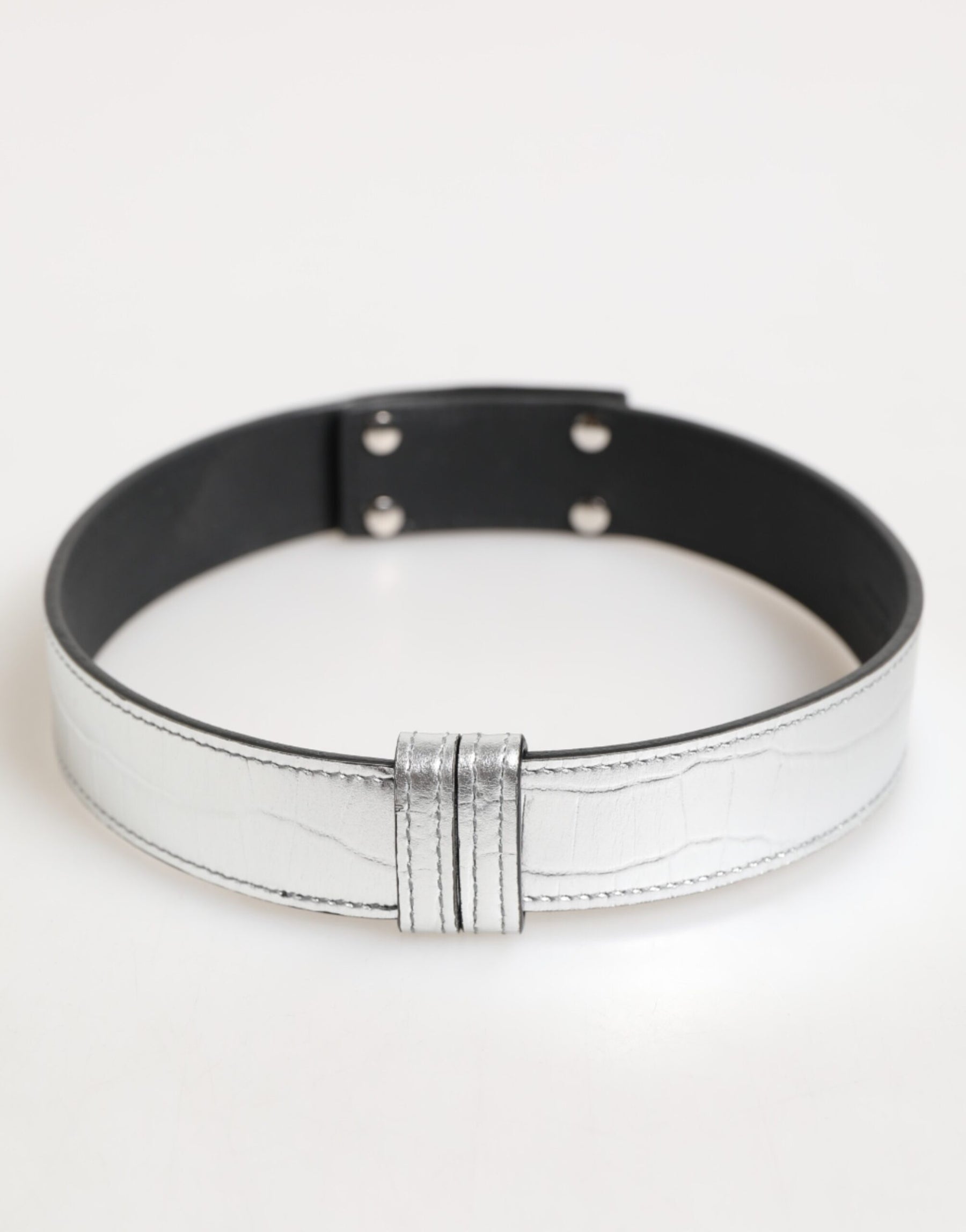 Dolce & Gabbana Silver Textured Leather Gold Tone Metal Neckband | Regal Royce