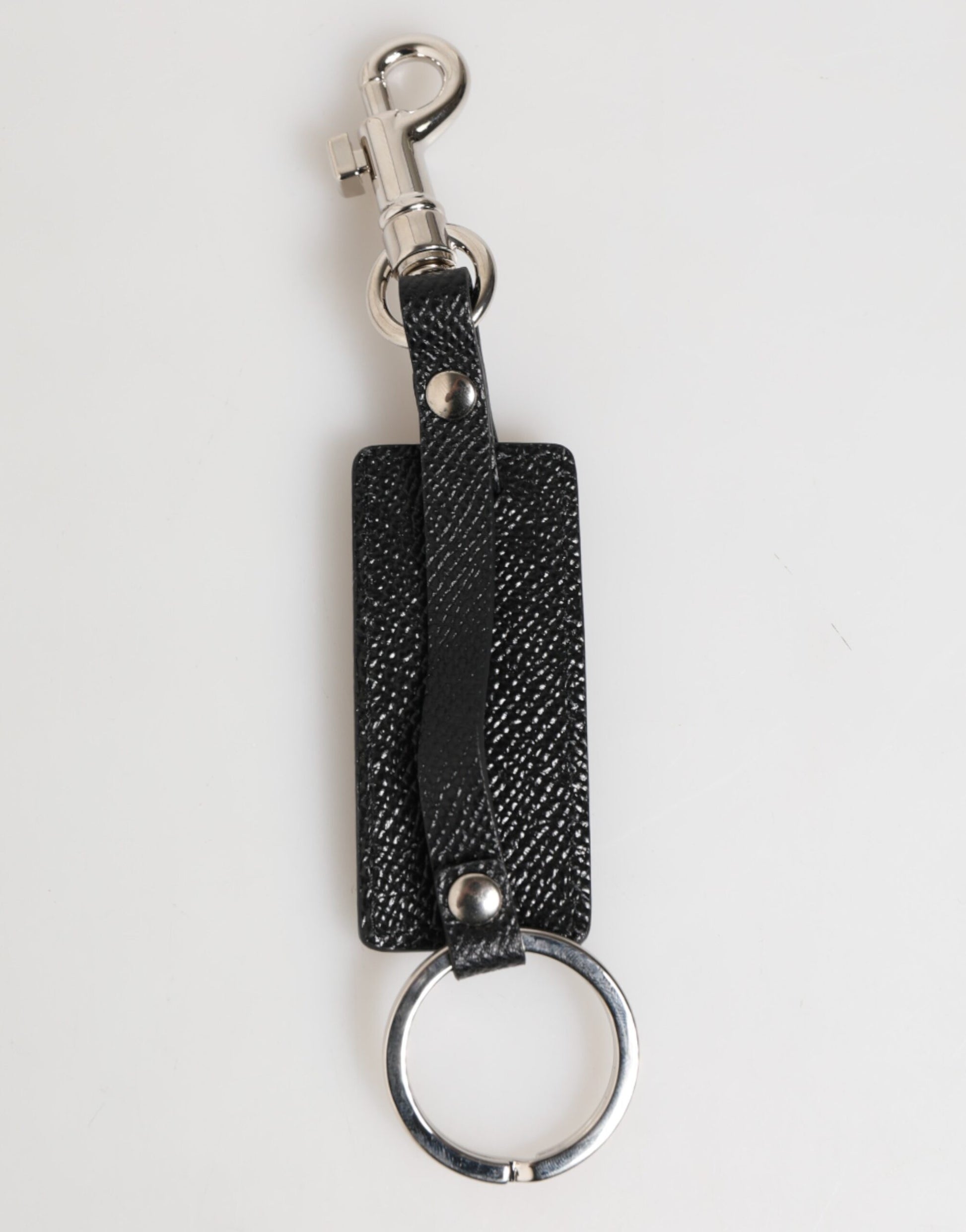 Dolce & Gabbana Black Leather Logo Metal Ring Keychain Holder Keyring