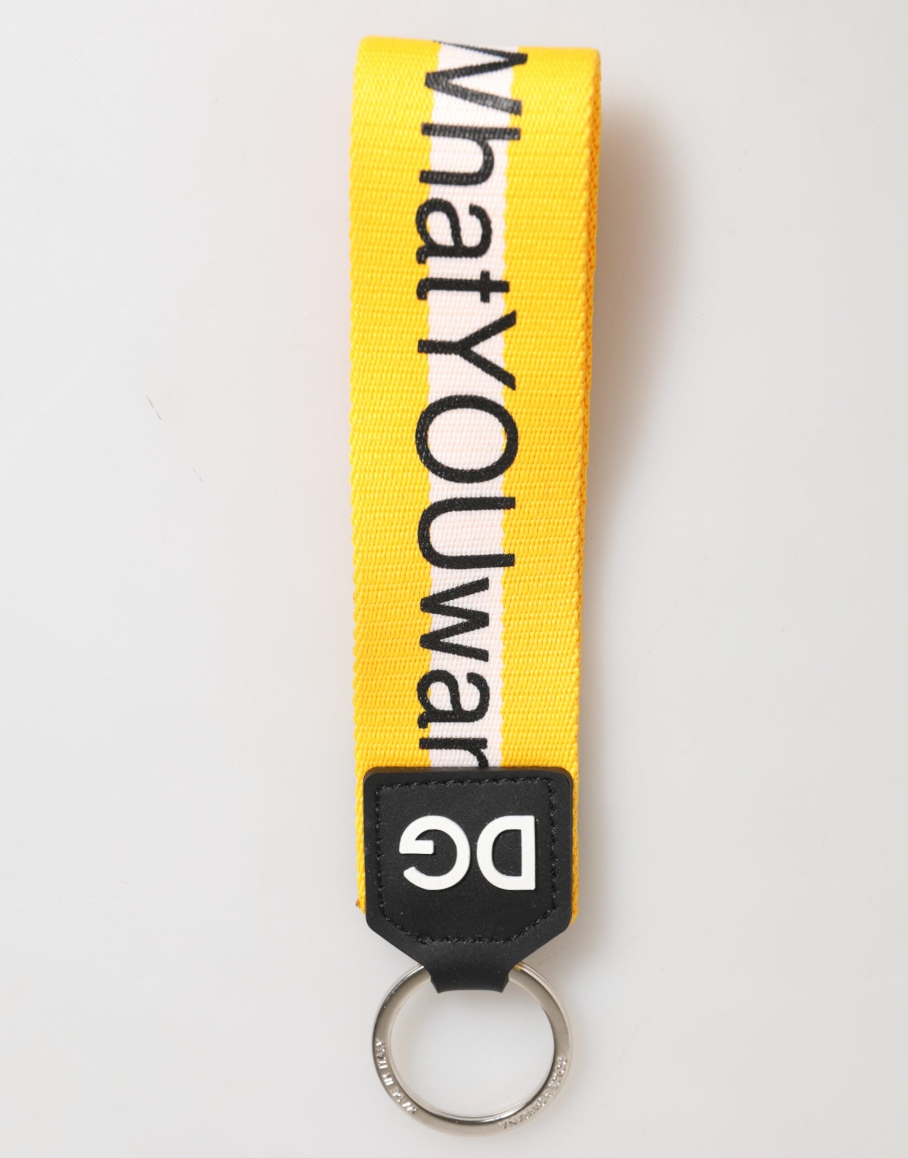 Dolce & Gabbana Yellow Logo Polyester Silver Brass Holder Keychain Keyring | Regal Royce