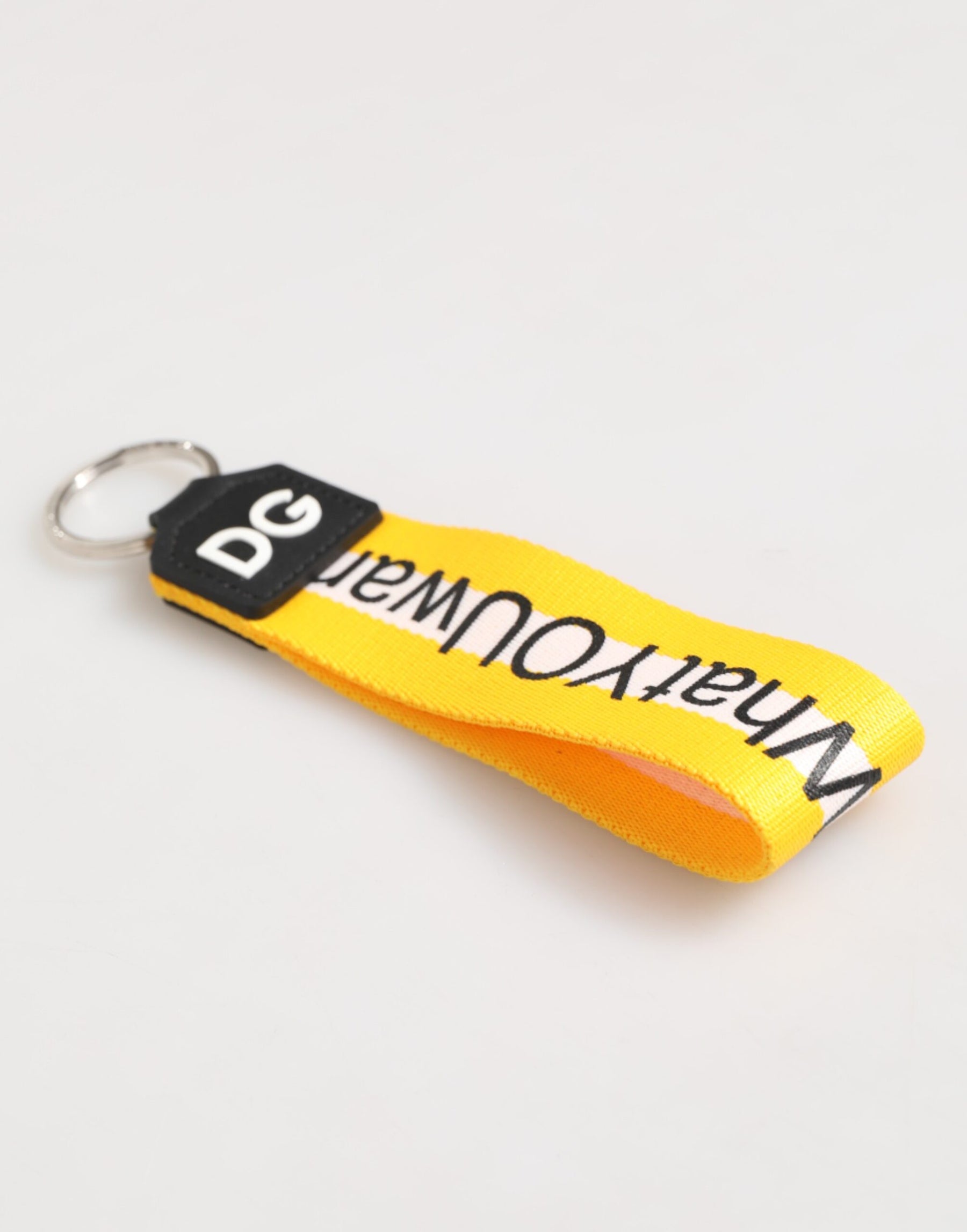 Dolce & Gabbana Yellow Logo Polyester Silver Brass Holder Keychain Keyring | Regal Royce