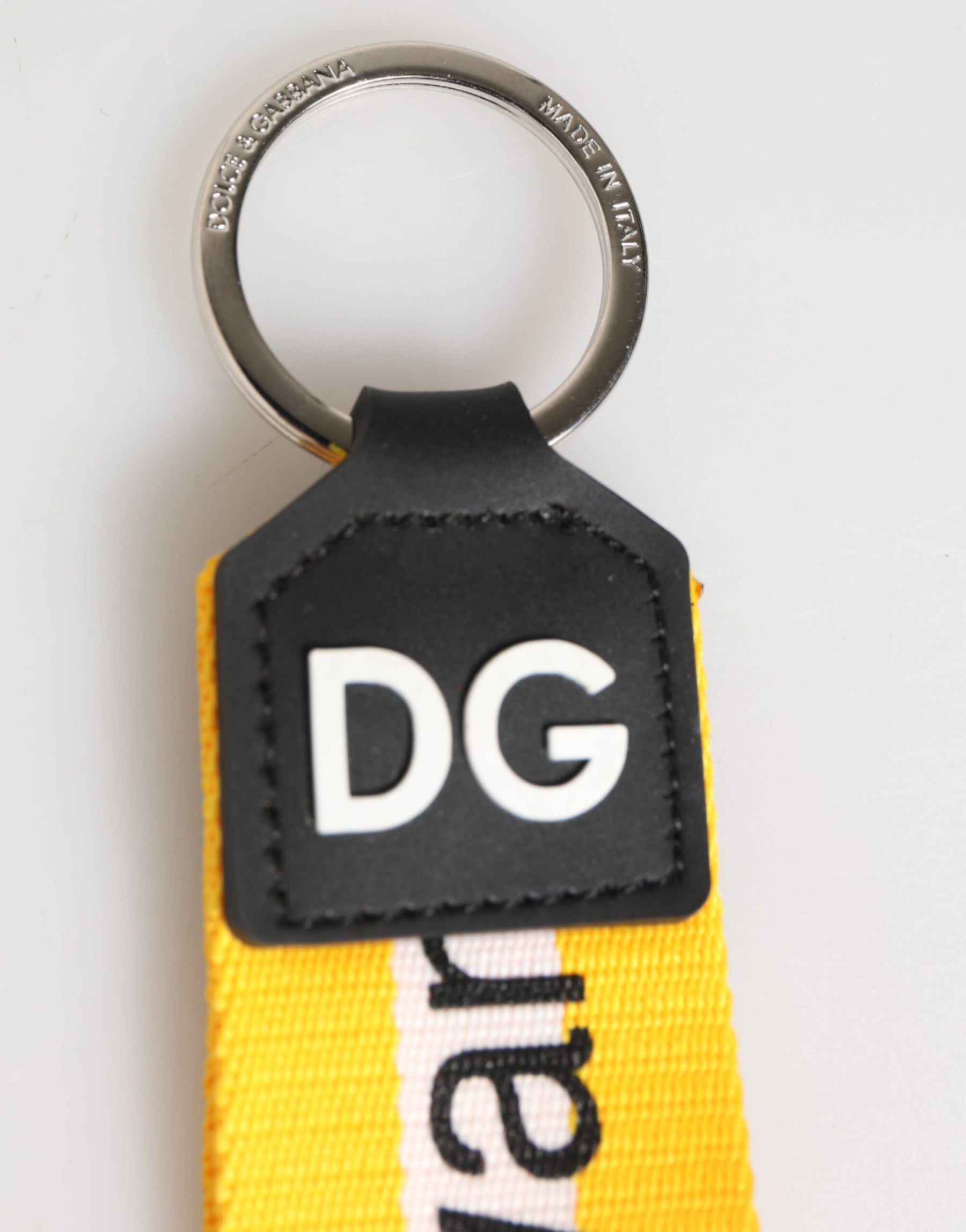 Dolce & Gabbana Yellow Logo Polyester Silver Brass Holder Keychain Keyring | Regal Royce