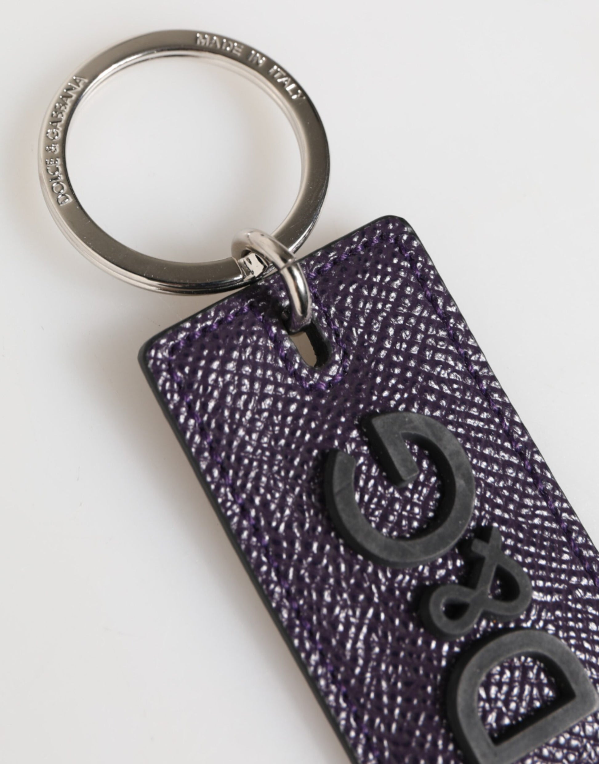 Dolce & Gabbana Violet Leather Logo Metal Ring Men Keychain Keyring