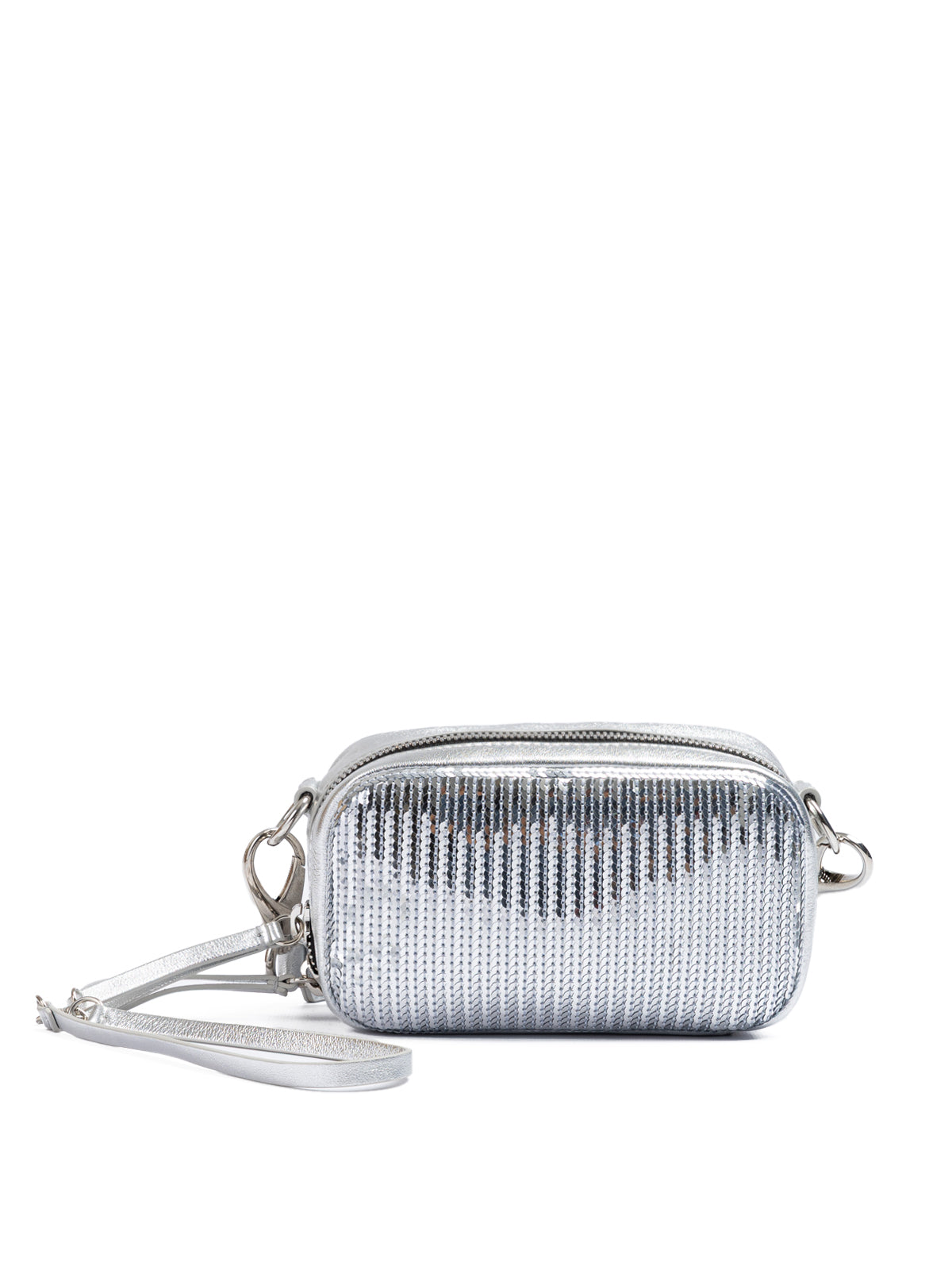 Dsquared² Silver Paillettes and Leather Clutch Bag | Regal Royce