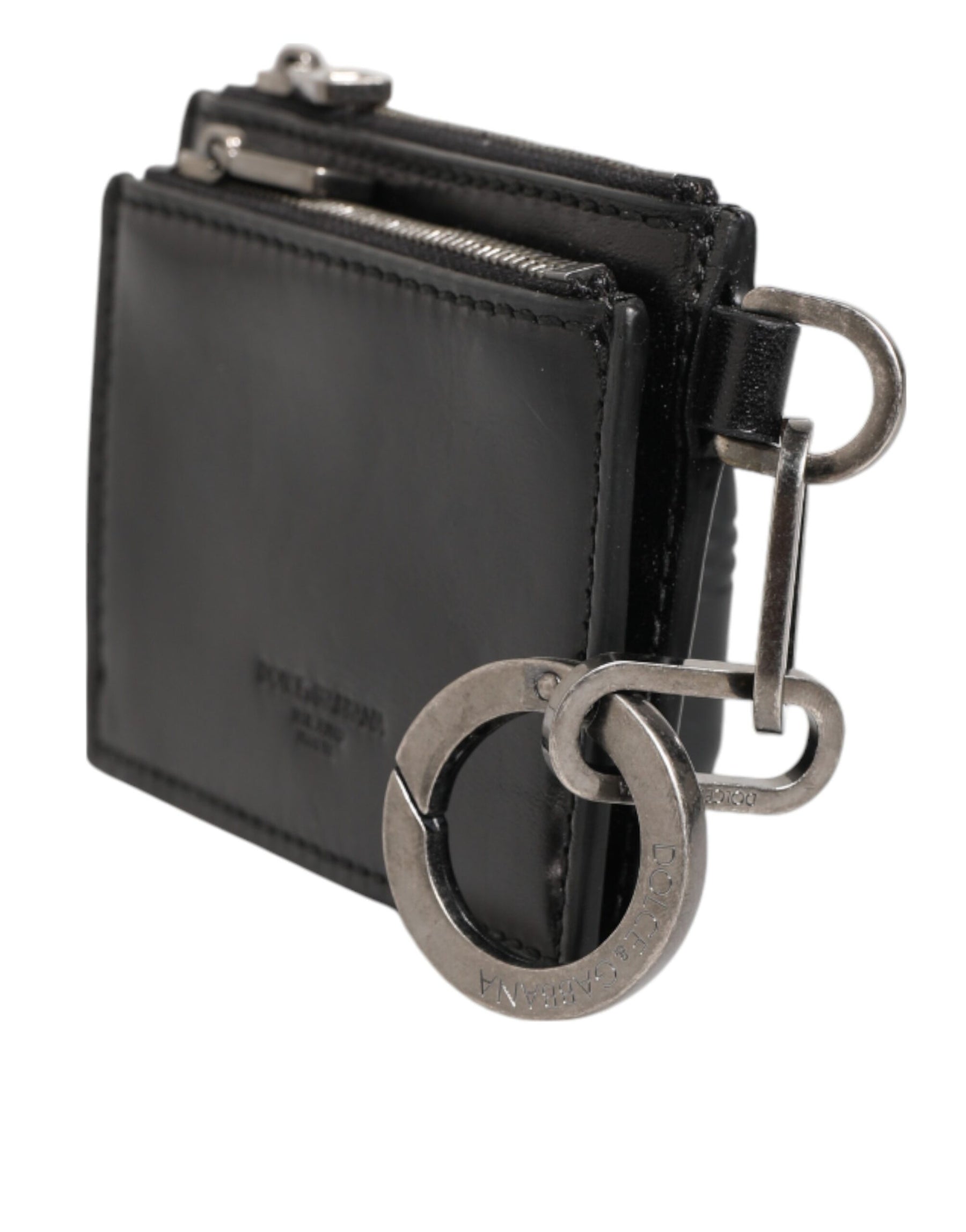 Dolce & Gabbana Black Leather Zipped Card Holder Coin Purse Keyring Wallet | Regal Royce