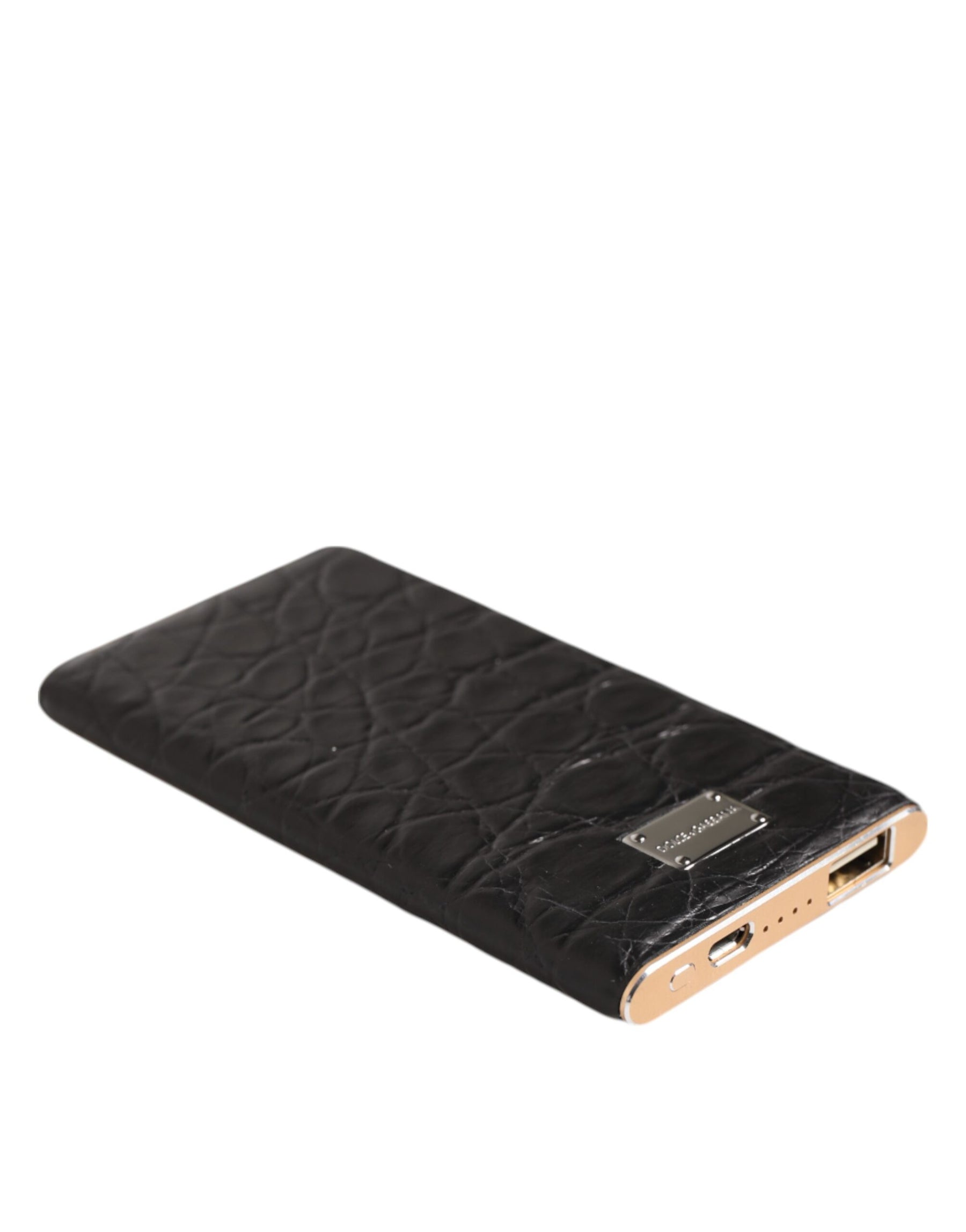 Dolce & Gabbana Black Leather Exotic Skin 3000mAh Power Bank Charger USB | Regal Royce