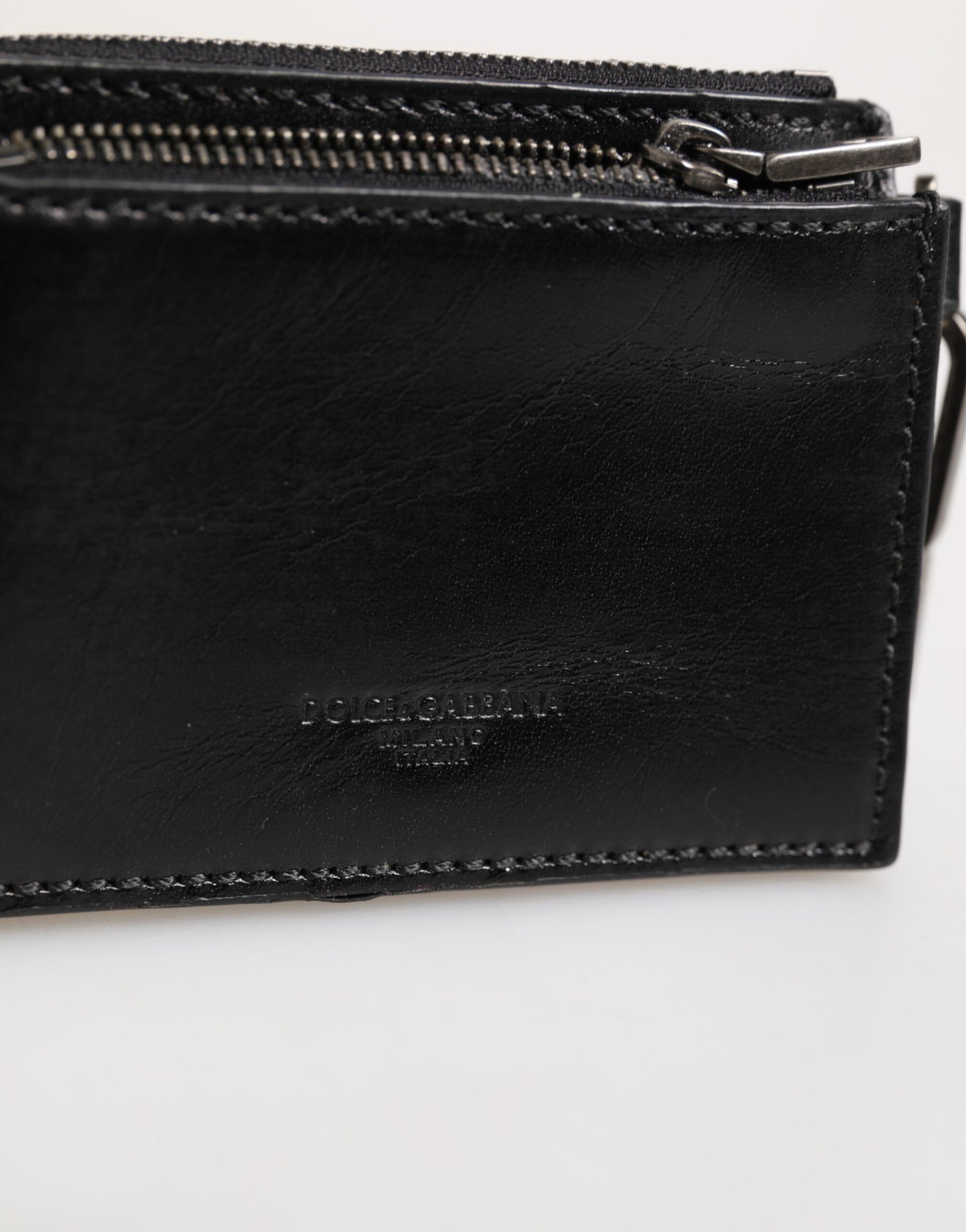 Dolce & Gabbana Black Leather Zip Logo Keyring Coin Purse Keyring Wallet | Regal Royce