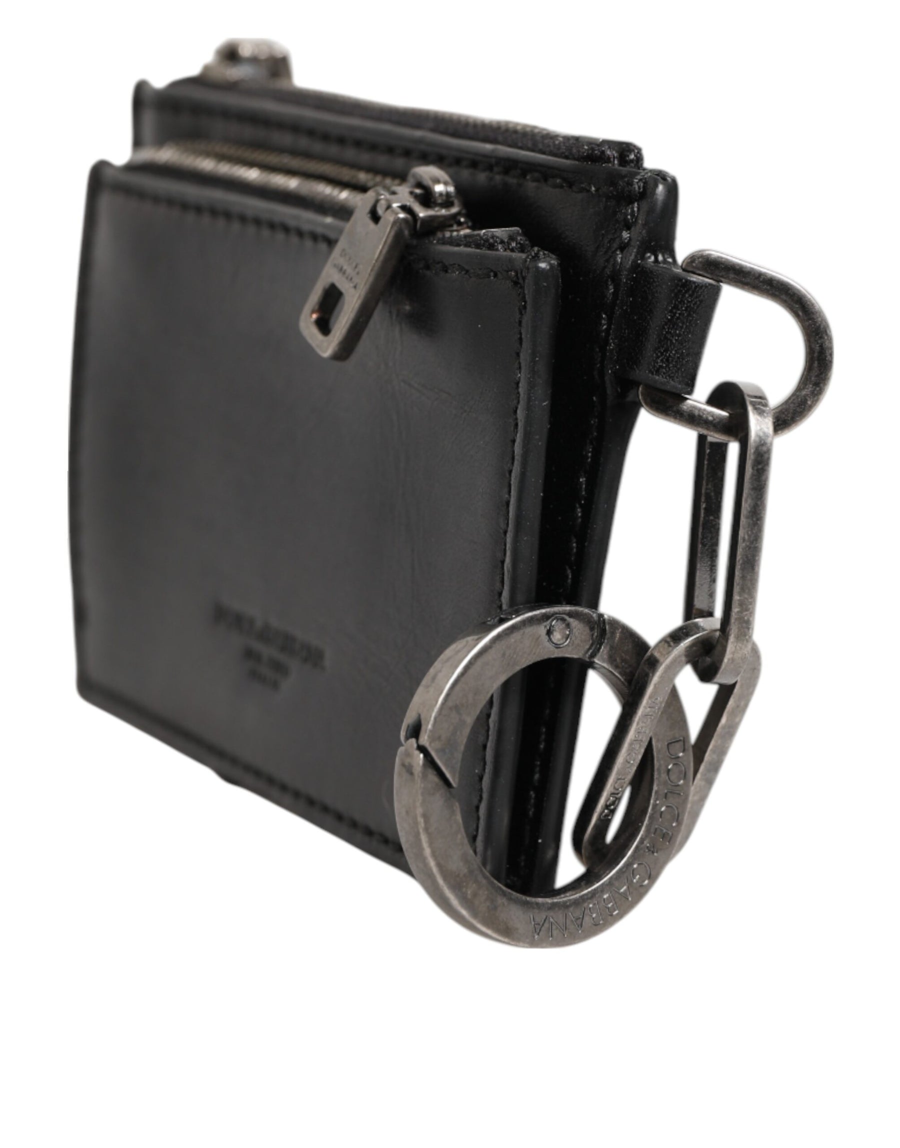 Dolce & Gabbana Black Leather Zip Logo Keyring Coin Purse Keyring Wallet | Regal Royce