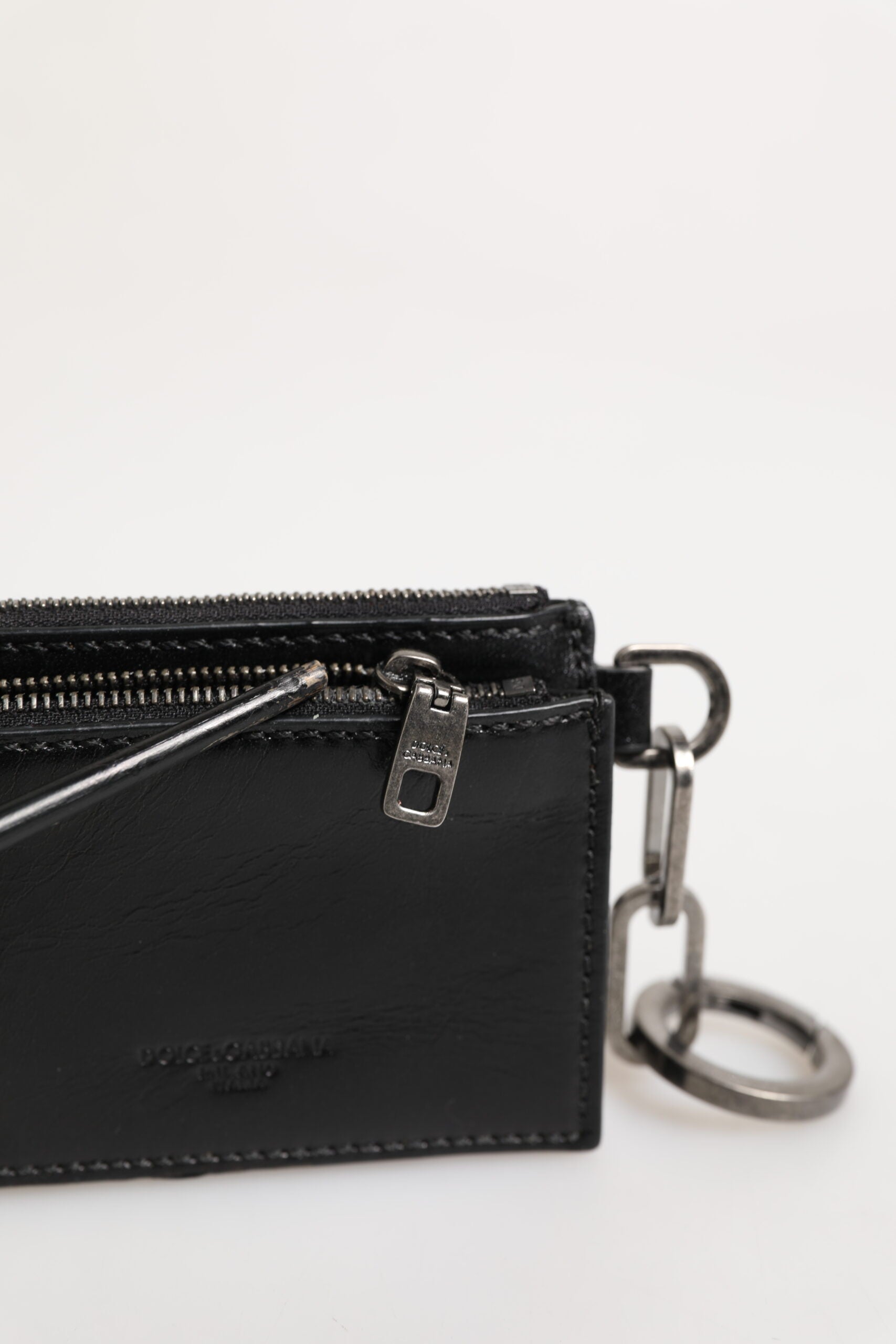 Dolce & Gabbana Black Leather Zip Logo Keyring Coin Purse Keyring Wallet | Regal Royce