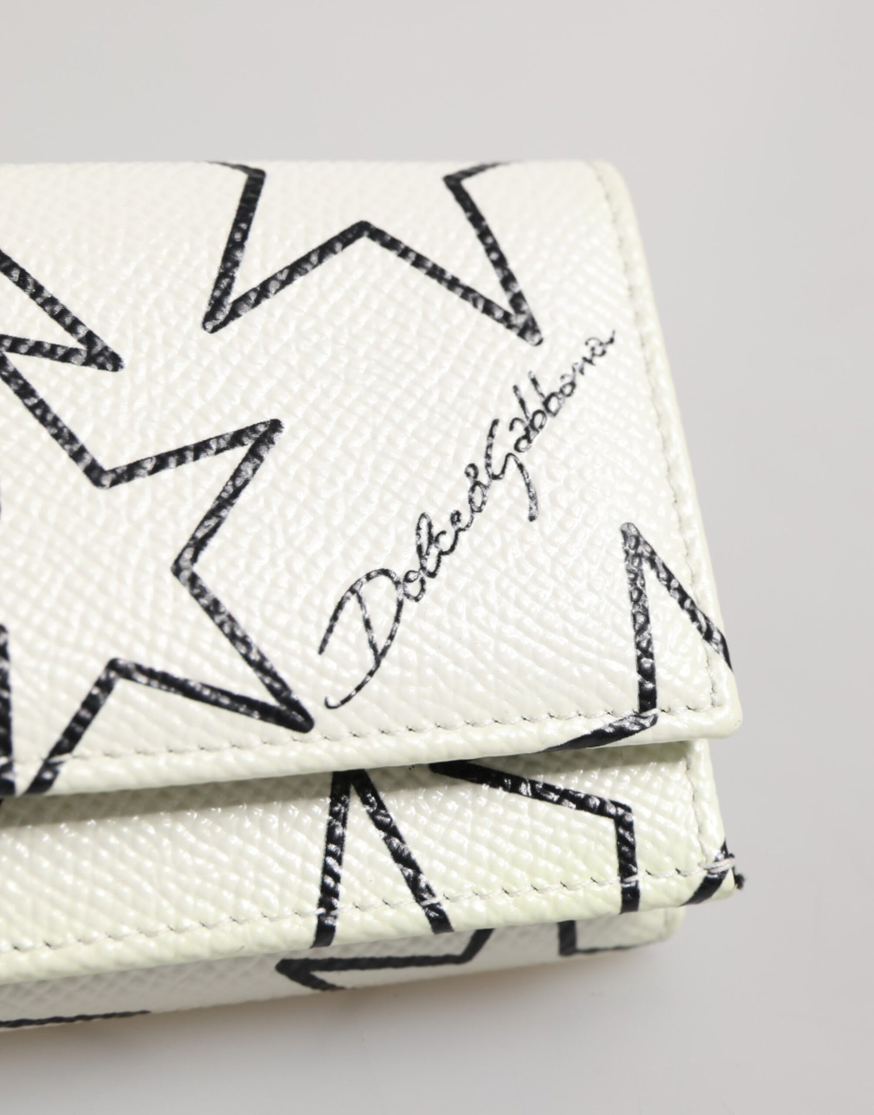 Dolce & Gabbana White Leather Trifold DG Star Print Card Holder Wallet | Regal Royce