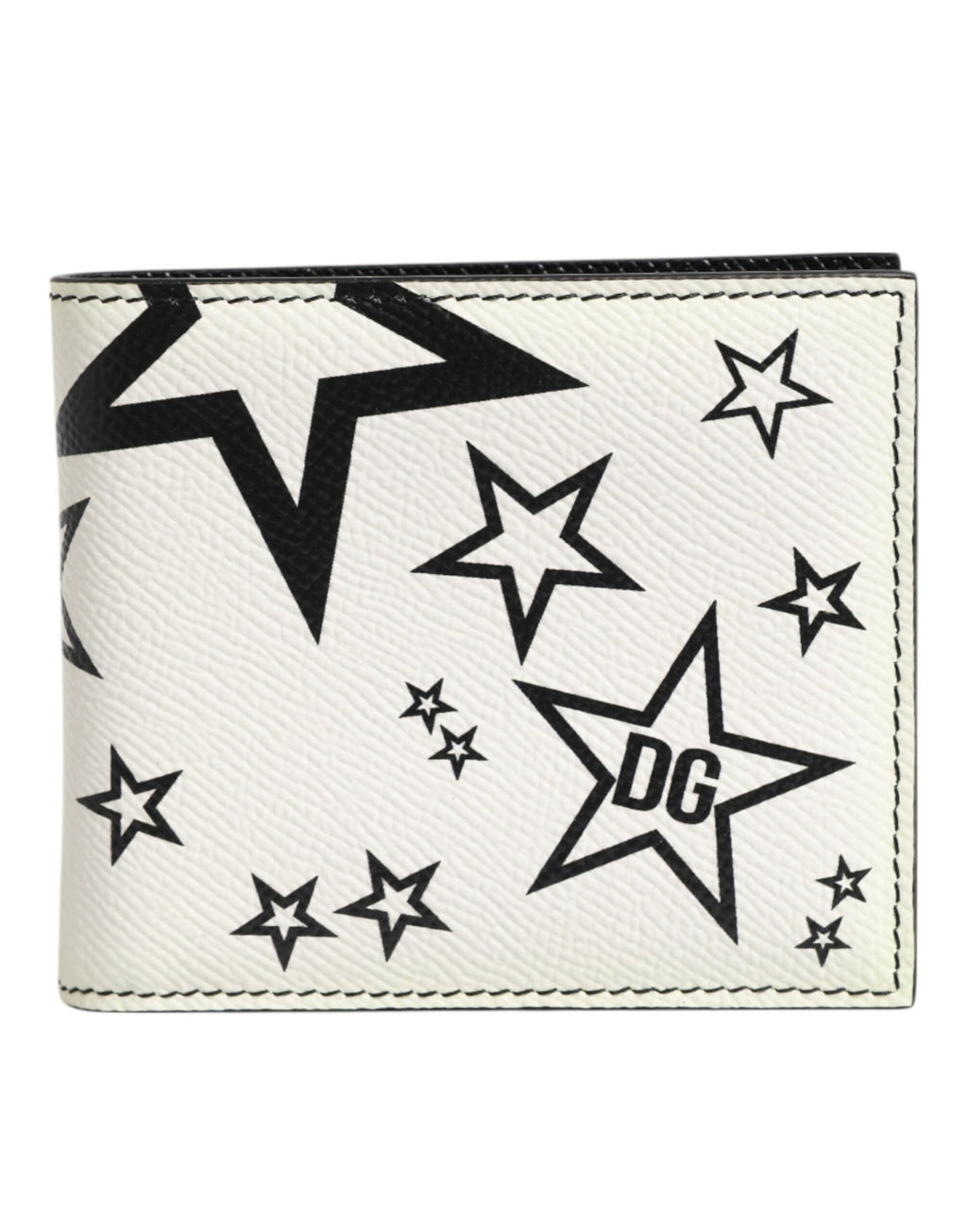 Dolce & Gabbana White Leather DG Star Logo Bifold Men Card Holder Wallet