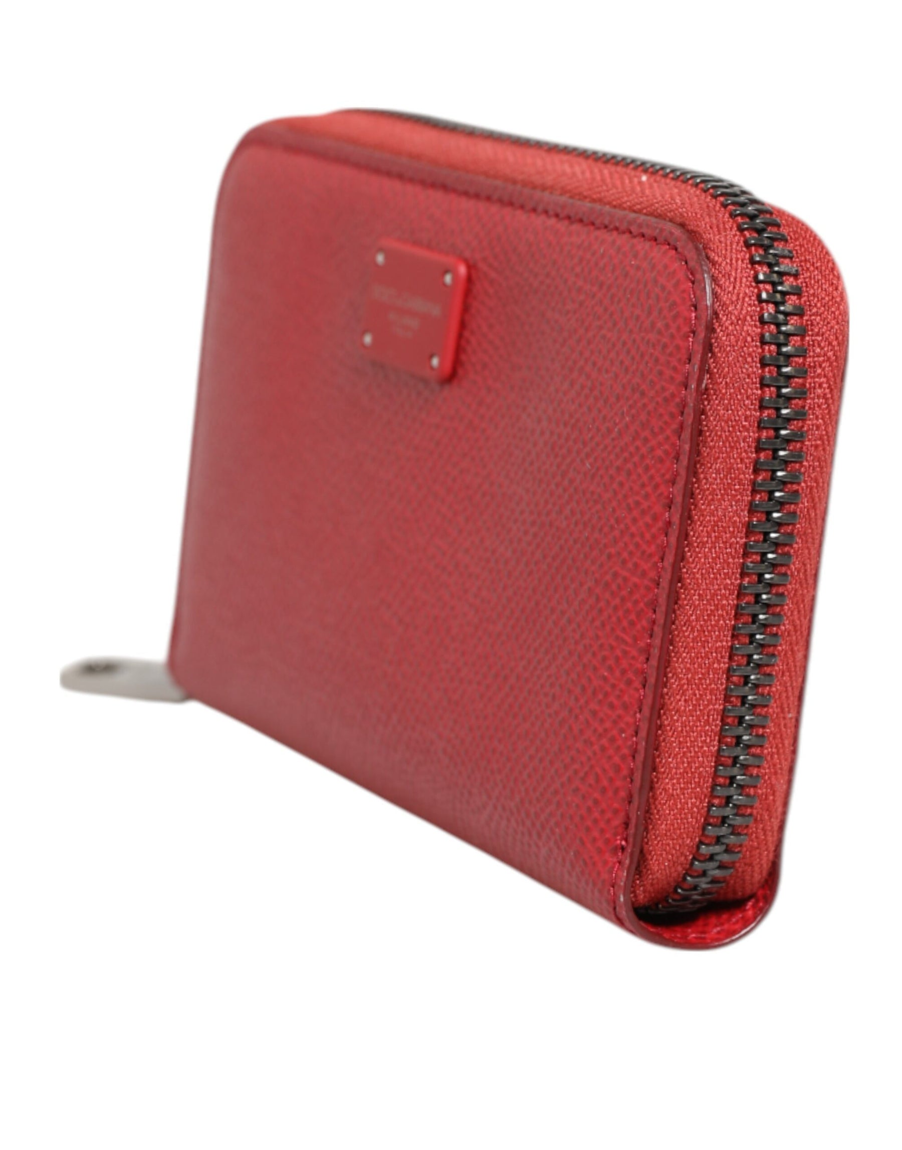 Dolce & Gabbana Red Leather Zip Around Logo Plaque Men Coin Purse Wallet | Regal Royce