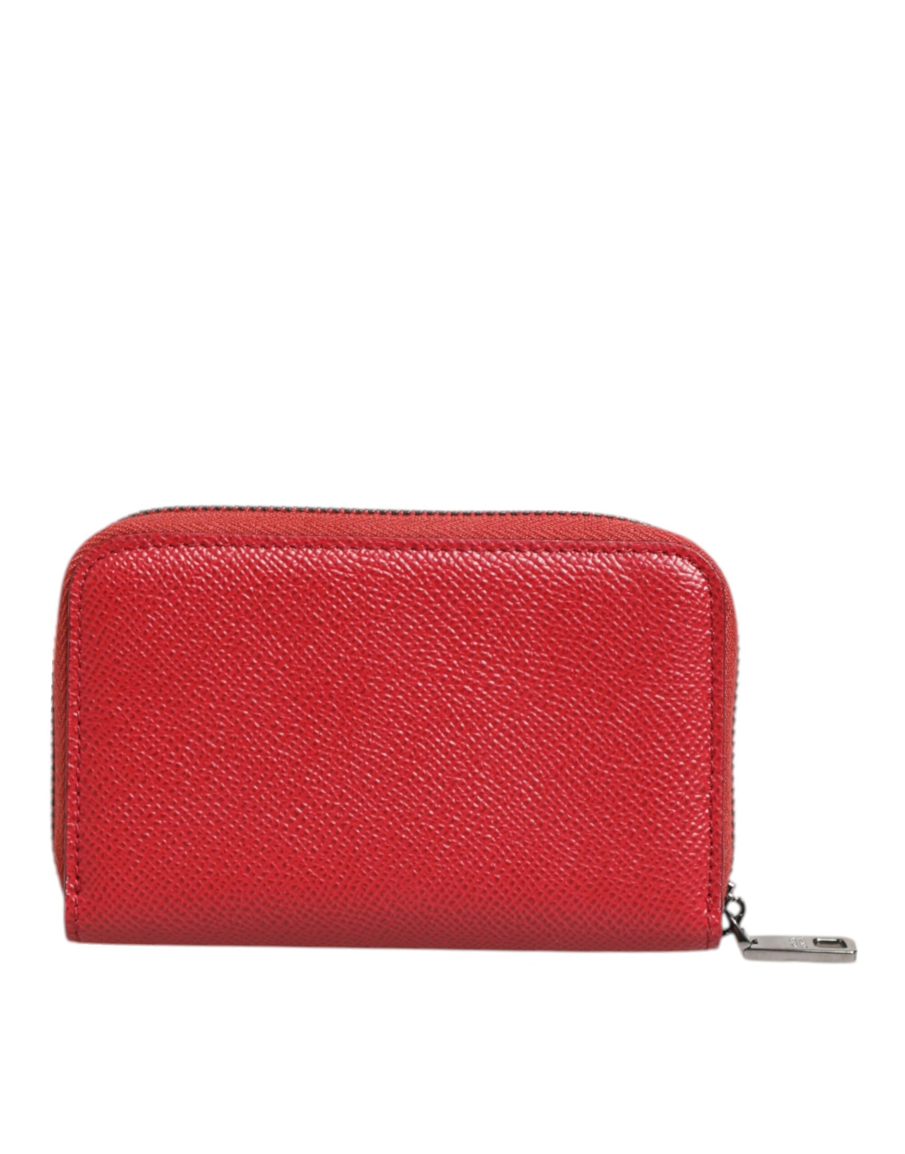 Dolce & Gabbana Red Leather Zip Around Logo Plaque Men Coin Purse Wallet | Regal Royce