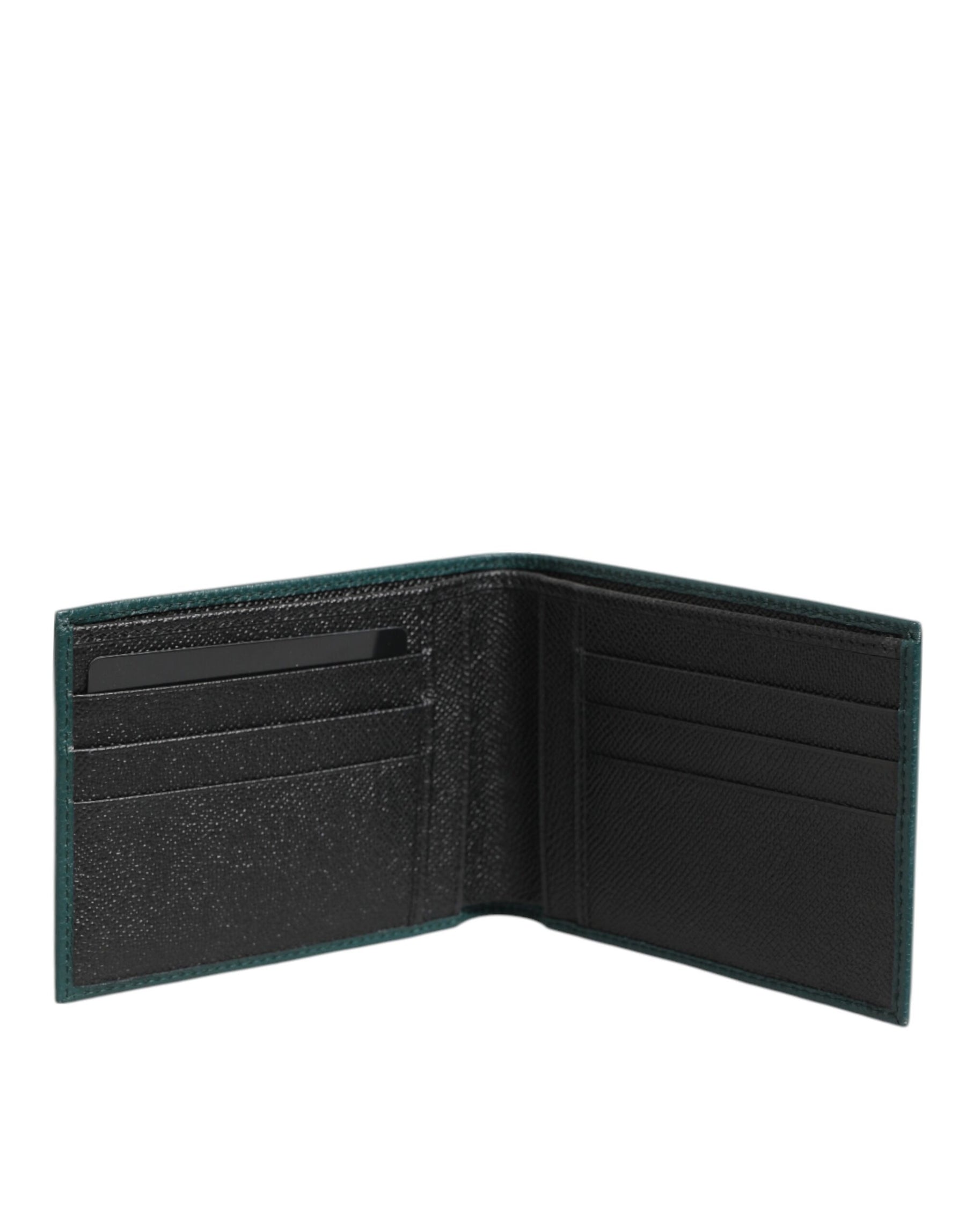 Dolce & Gabbana Green Leather DG Logo Plaque Bifold Men Card Holder Wallet | Regal Royce