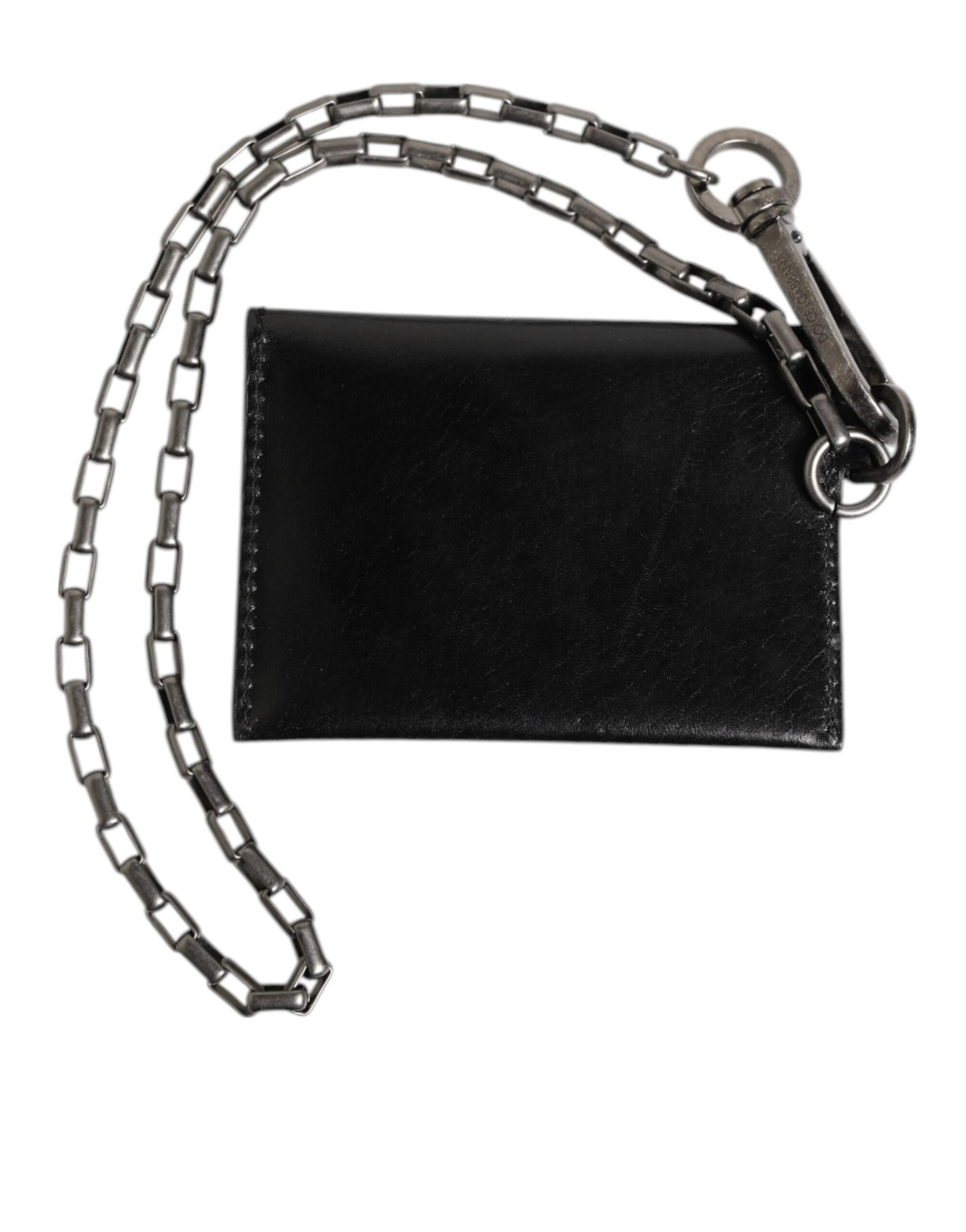 Dolce & Gabbana Black Cavallo Leather Wallet Chain Snap Bifold Card Holder | Regal Royce
