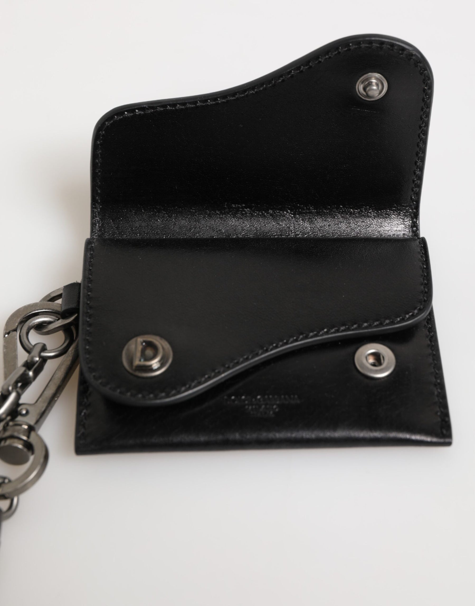 Dolce & Gabbana Black Cavallo Leather Wallet Chain Snap Bifold Card Holder | Regal Royce