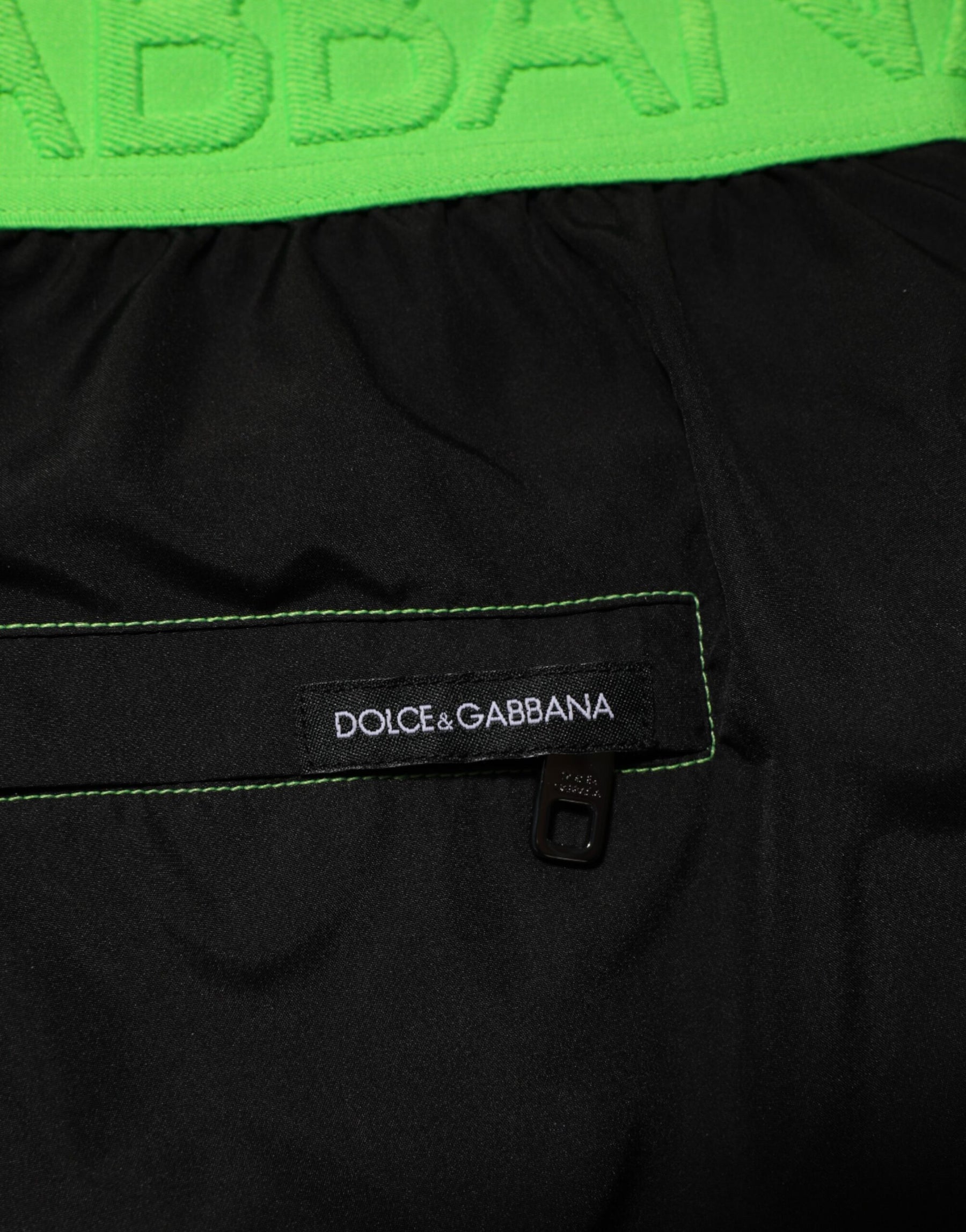 Dolce & Gabbana Black Green Logo Waistband Beachwear Short Swimwear | Regal Royce