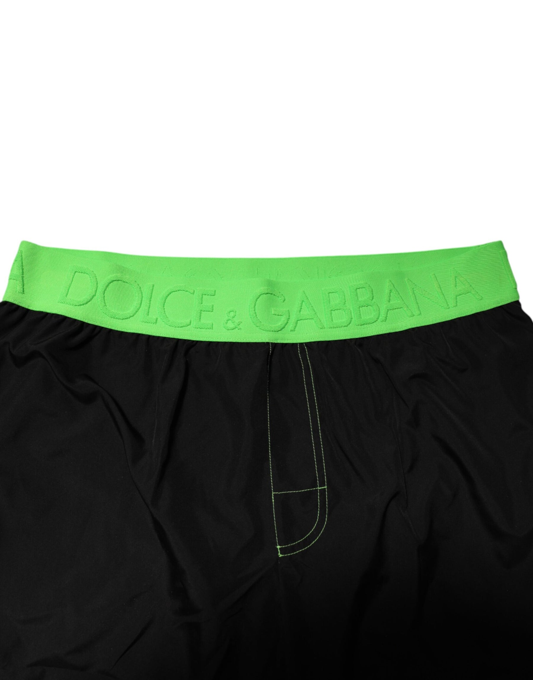 Dolce & Gabbana Black Green Logo Waistband Beachwear Short Swimwear | Regal Royce