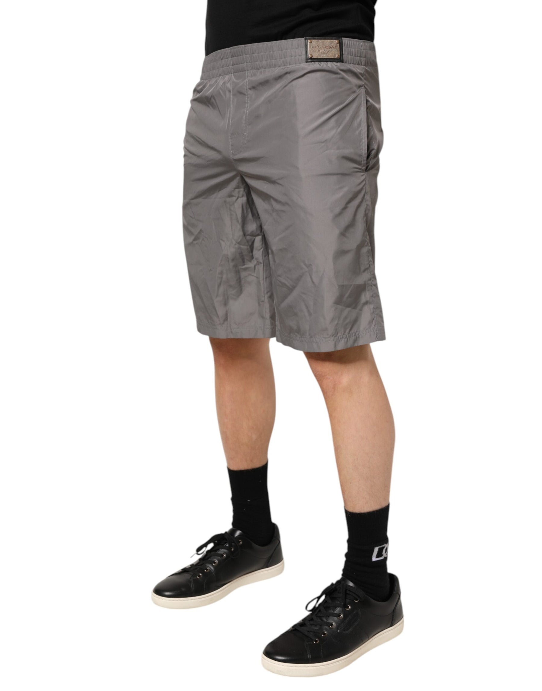 Dolce & Gabbana Light Gray Nylon Elastic Waist Shorts Swimwear | Regal Royce