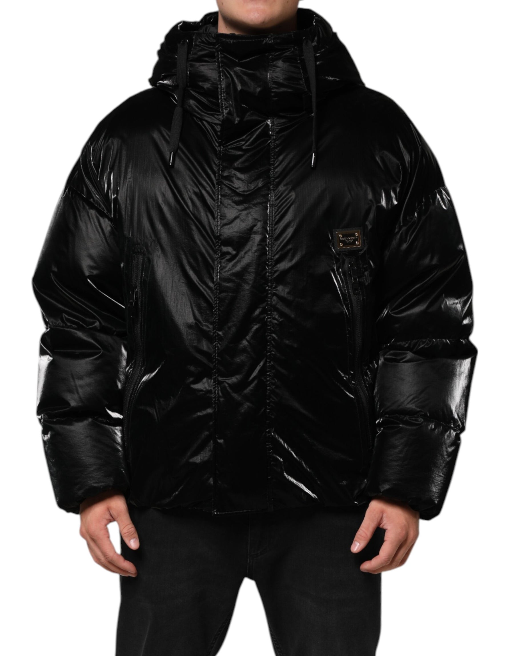 Dolce & Gabbana Black Logo Full Zip Hooded Quilted Jacket | Regal Royce