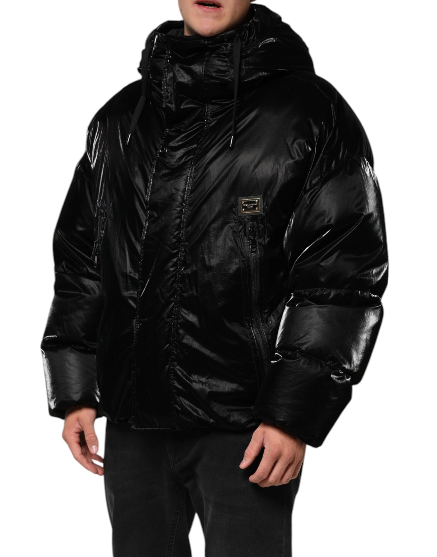 Dolce & Gabbana Black Logo Full Zip Hooded Quilted Jacket | Regal Royce