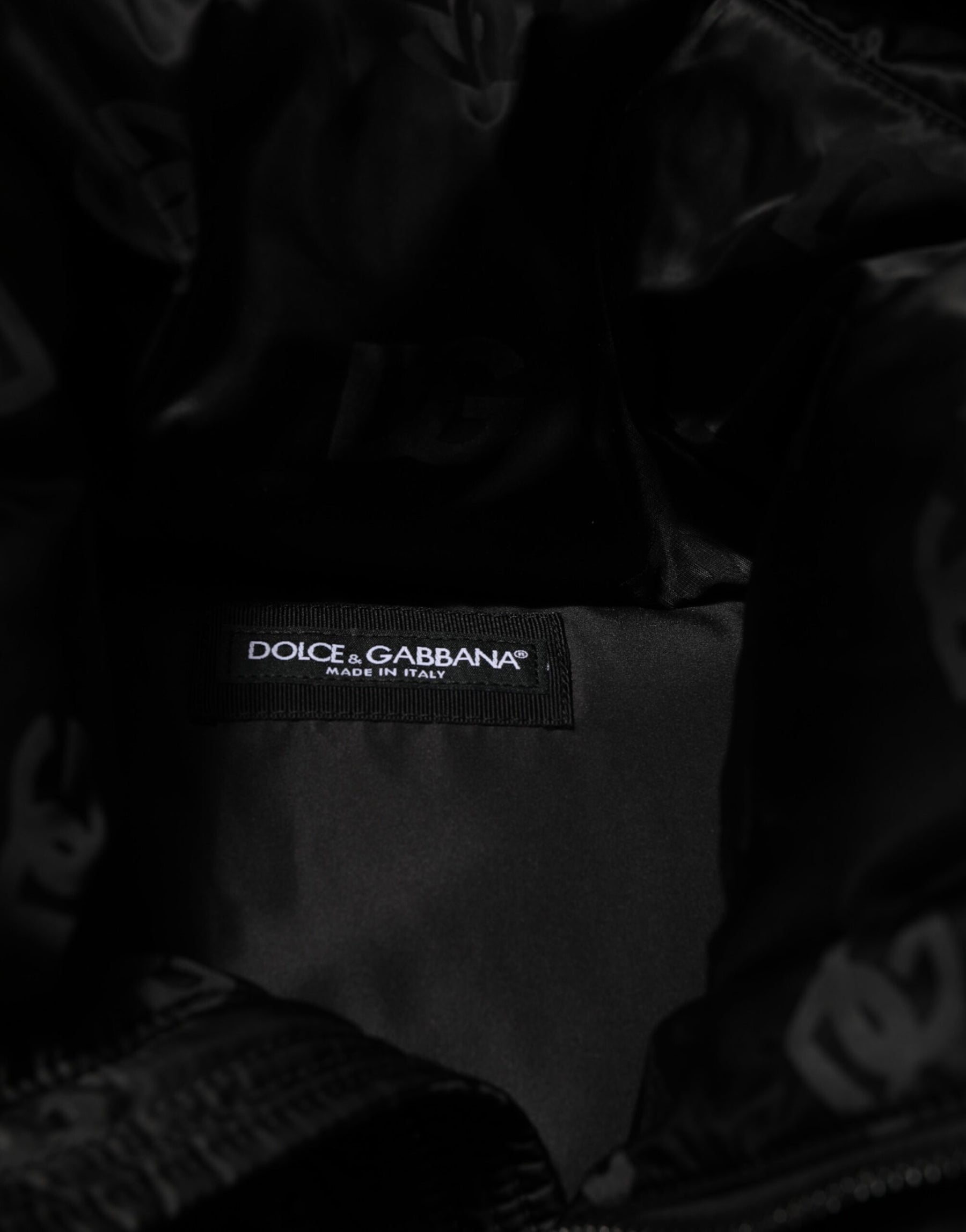Dolce & Gabbana Black Monogram Logo Puffer Nylon Hooded Jacket | Regal Royce