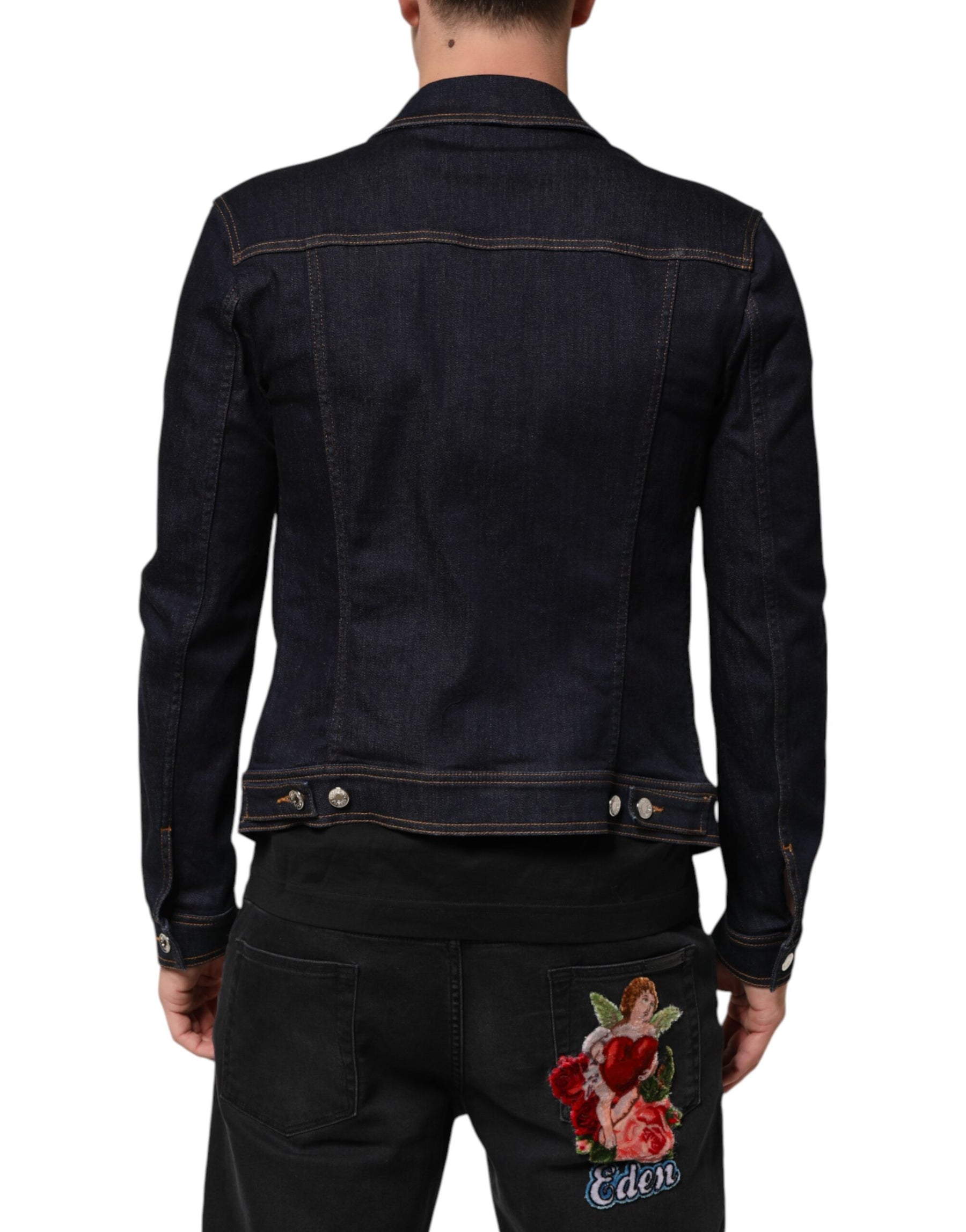Dolce & Gabbana Indigo Blue Denim Slim Fit Logo Patch Jacket | Regal Royce